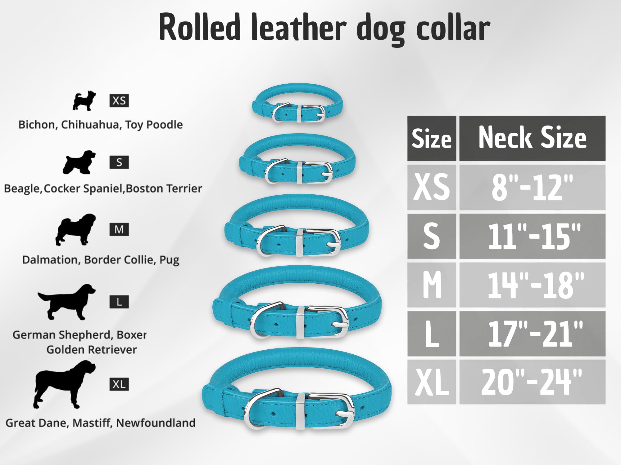 Oopsdoggy Rolled Leather Dog Collar Soft Roll Collars For Small Medium Large Dogs Puppy (Blue, Xxs, 7''-9'')