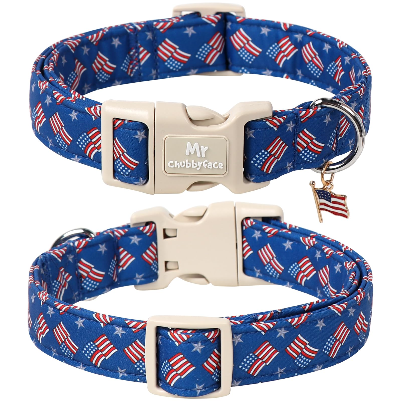 Mr.Chubbyface American Flag Dog Collar, 4Th Of July Puppy Collar With Plastic Buckle, Patriotic Puppy Collar For Small Medium La
