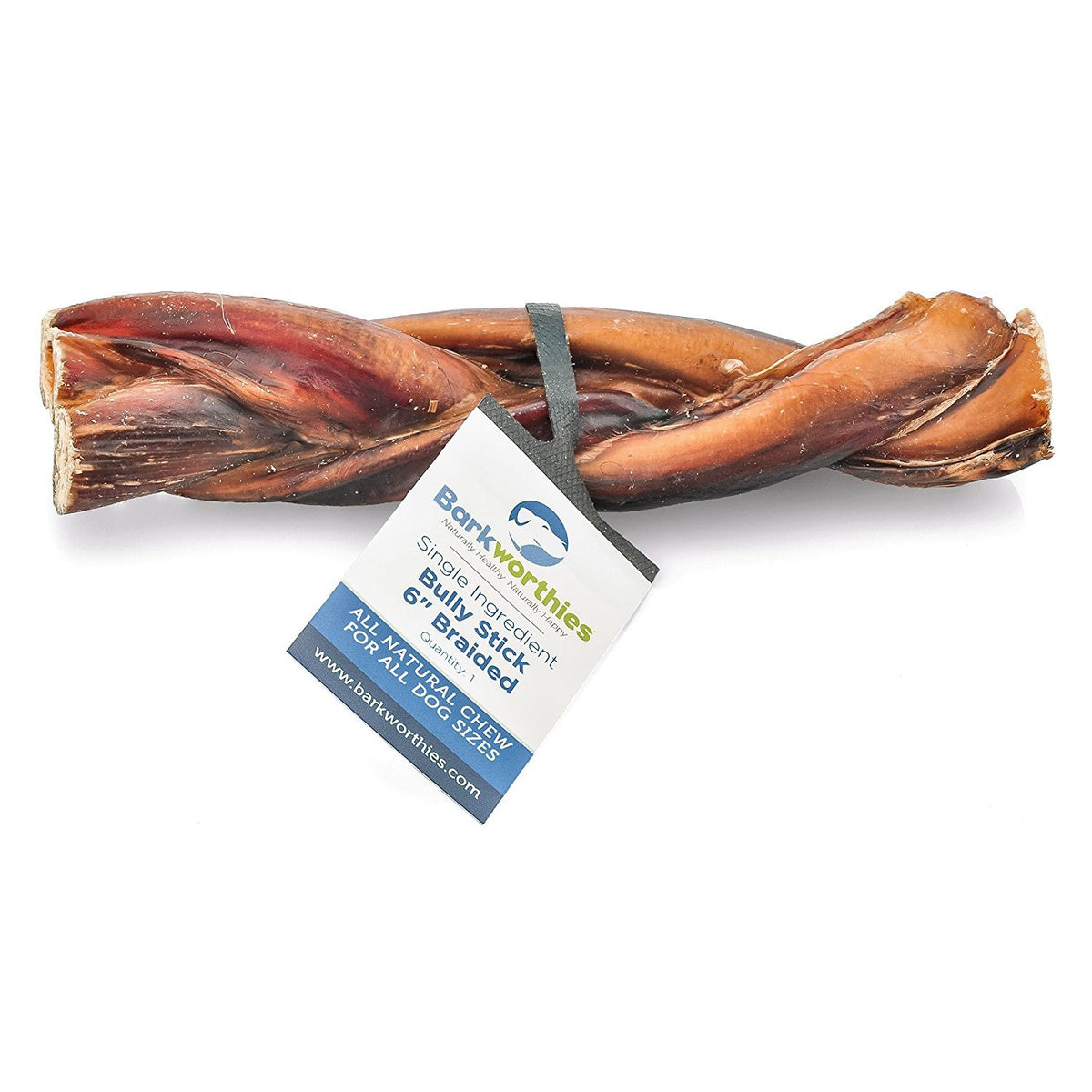 Barkworthies Premium Dog Treats, 6-Inch Braided Bully Sticks
