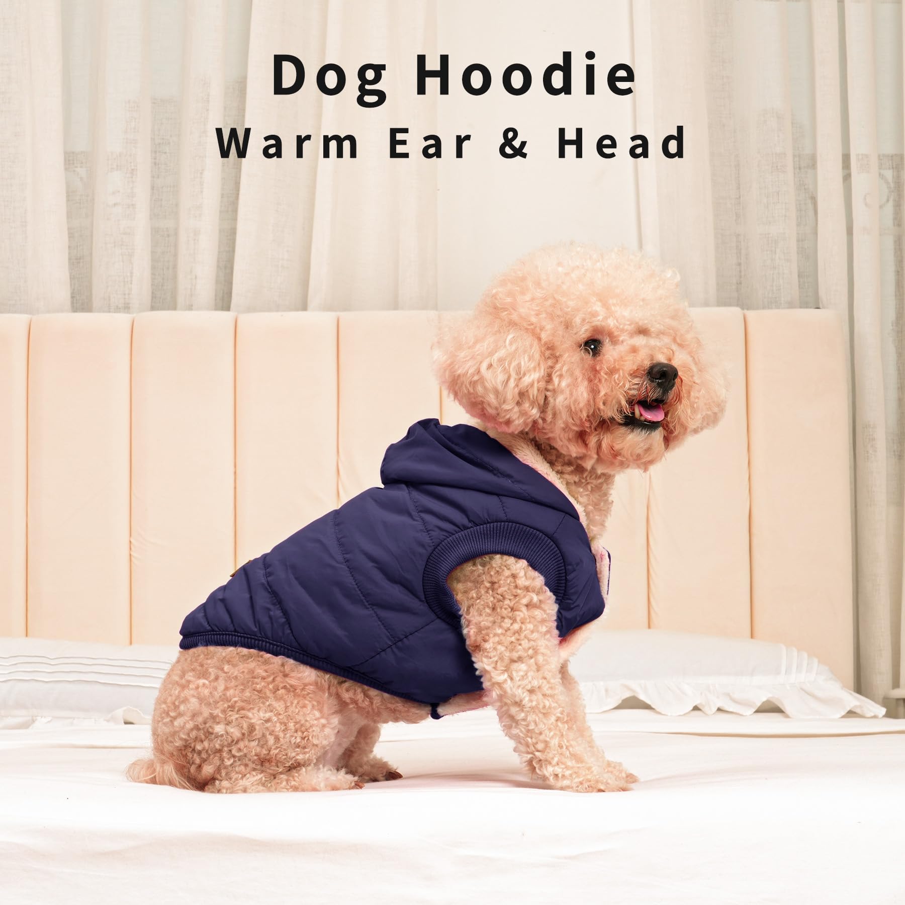 Vecomfy Fleece Lining Extra Warm Dog Hoodie In Winter,Small Dog Jacket Puppy Coats With Hooded,Blue Xs