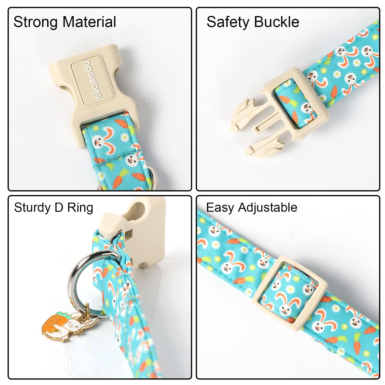 Dogwong Easter Dog Collar, Cute Bunny Carrot Print Dog Collars Adjustable Easter Day Puppy Heart Dog Collar For Small Medium Lar