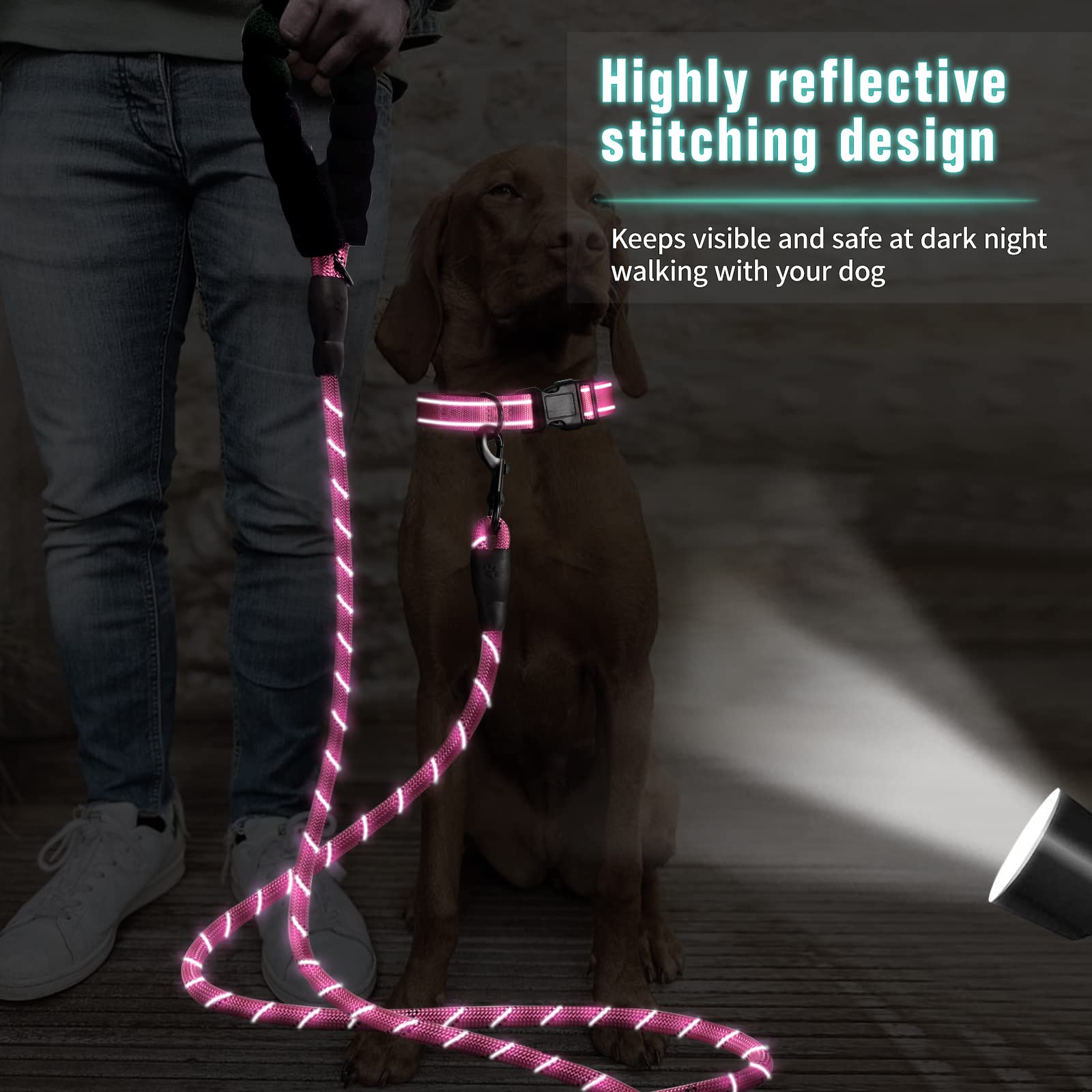 Doyoo Dog Collar And Dog Leash- Soft Neoprene Padded,Reflective And Adjustable - Nylon Dog Collars With Quick Release Buckle For