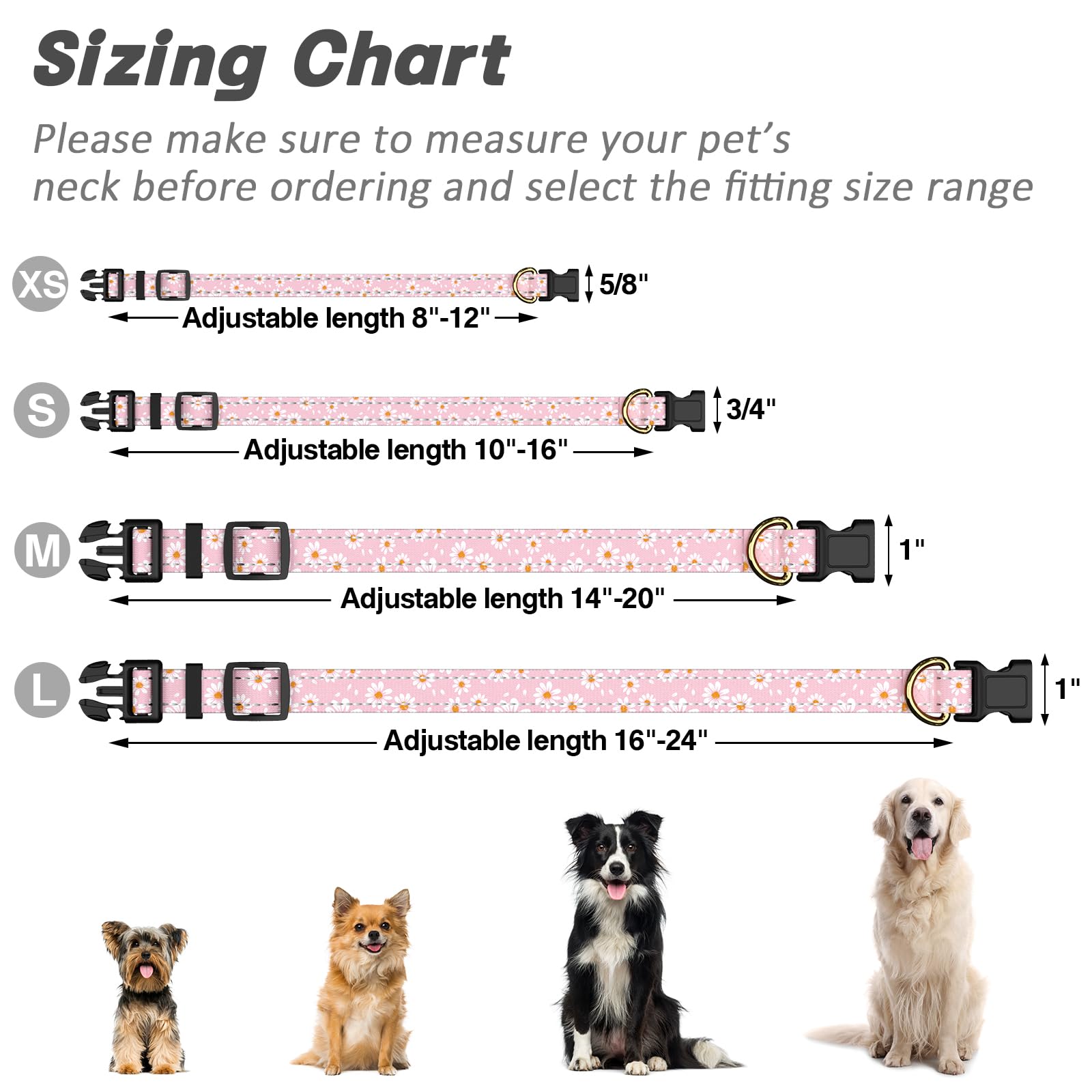 Tmoodel Reflective Dog Collar For Extra Small Dogs, Cute Daisy Theme Adjustable Heavy-Duty Nylon Puppy Collar For Boy And Girl F