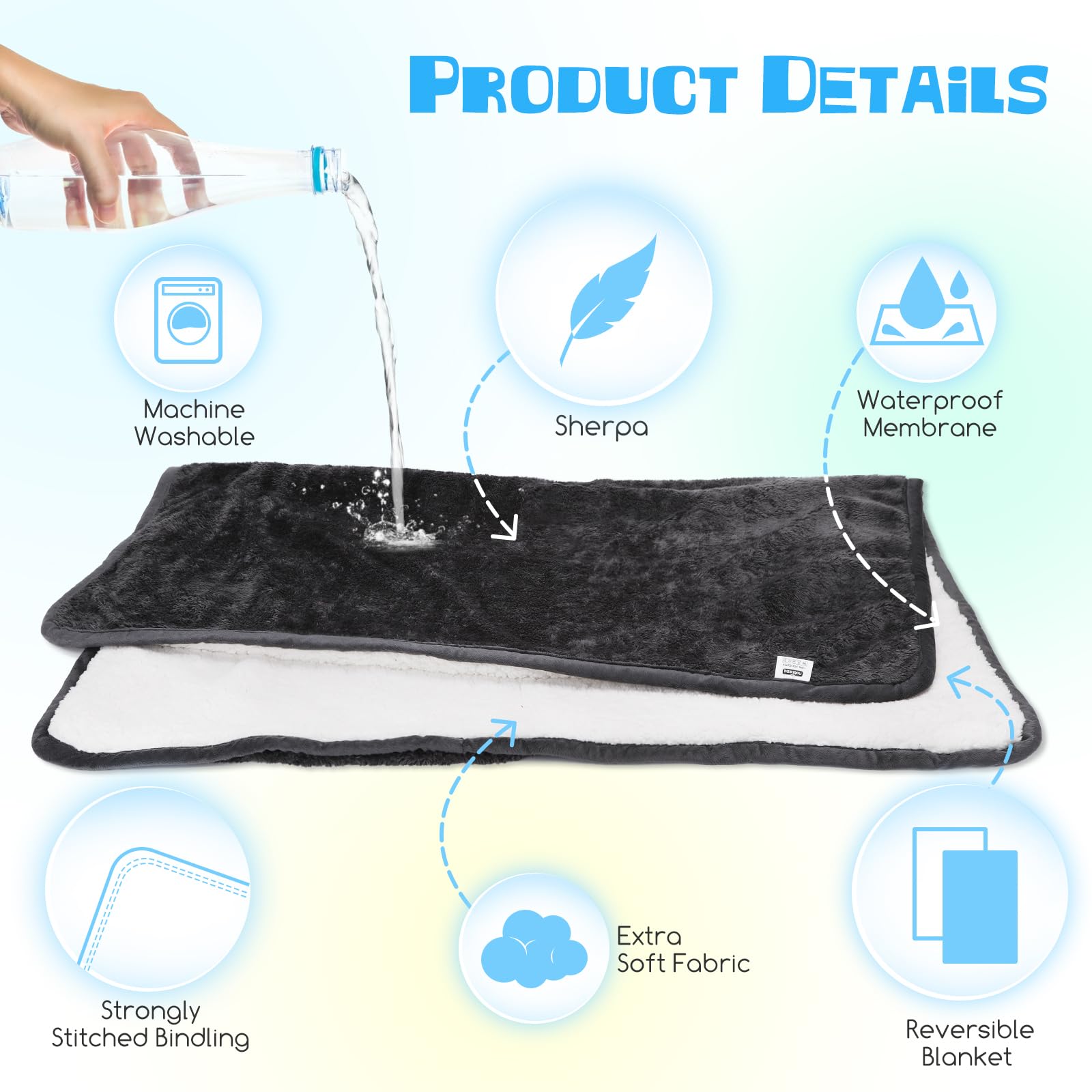 Nobleza Waterproof Dog Blanket, 50''    60'' Reversible Super Soft Warm Fluffy Sherpa Fleece Dog Couch Bed Protector, Urine Proo