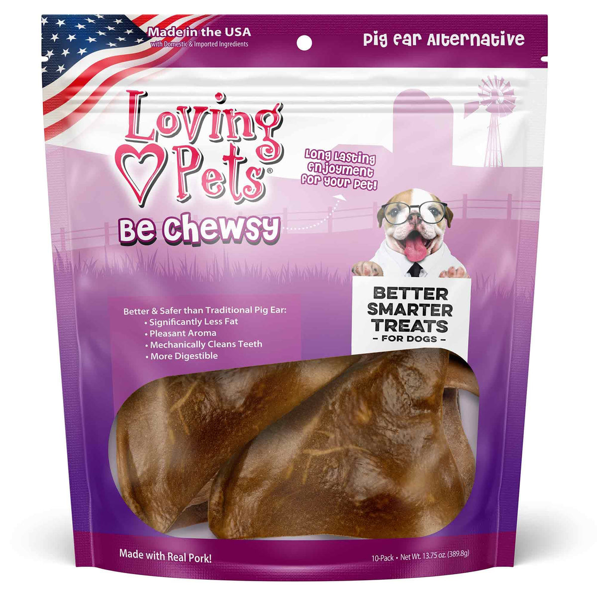 Loving Pets - Be Chewsy Pig Ear Alternative For Dogs Pig Ear Dog Treats For Small, Medium & Large Dogs (10 Pack)