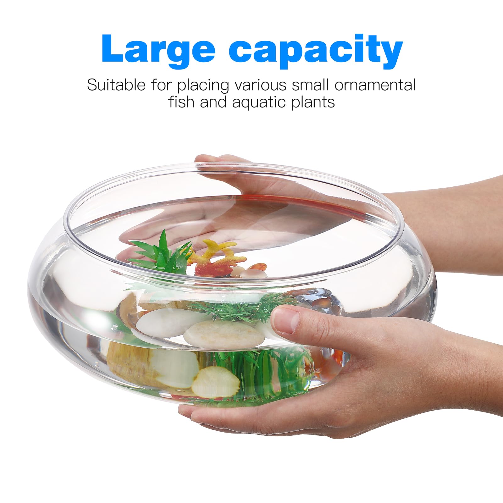 Desktop Goldfish Tank, 2800Ml Transparent Aquarium Tank 9.5 Inch Multi-Function Plastic Betta Tank, Office Decor, Unbreakable, I