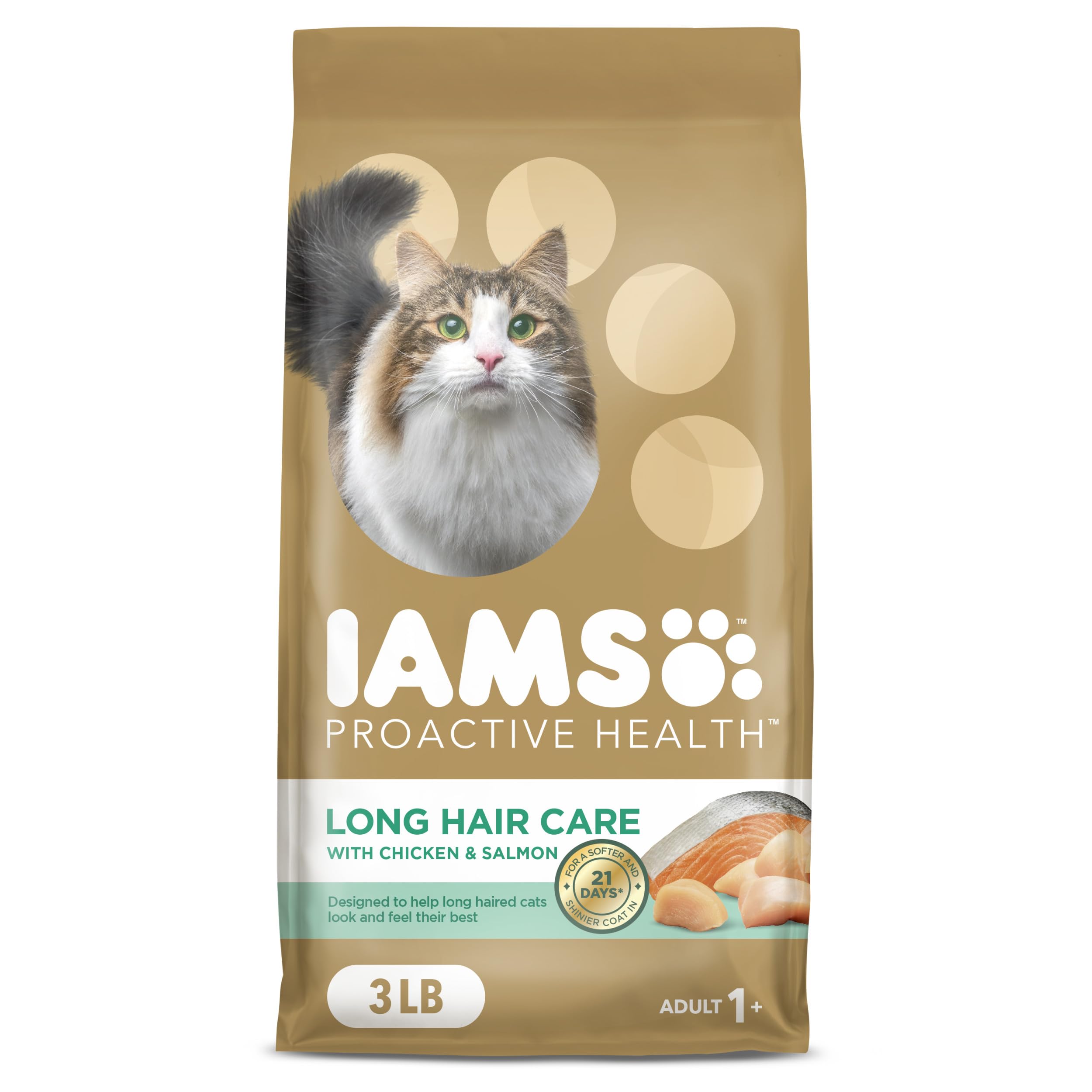 IAMS Proactive Health Long Hair Care Adult Dry Cat Food with Real Chicken & Salmon, 3 lb. Bag