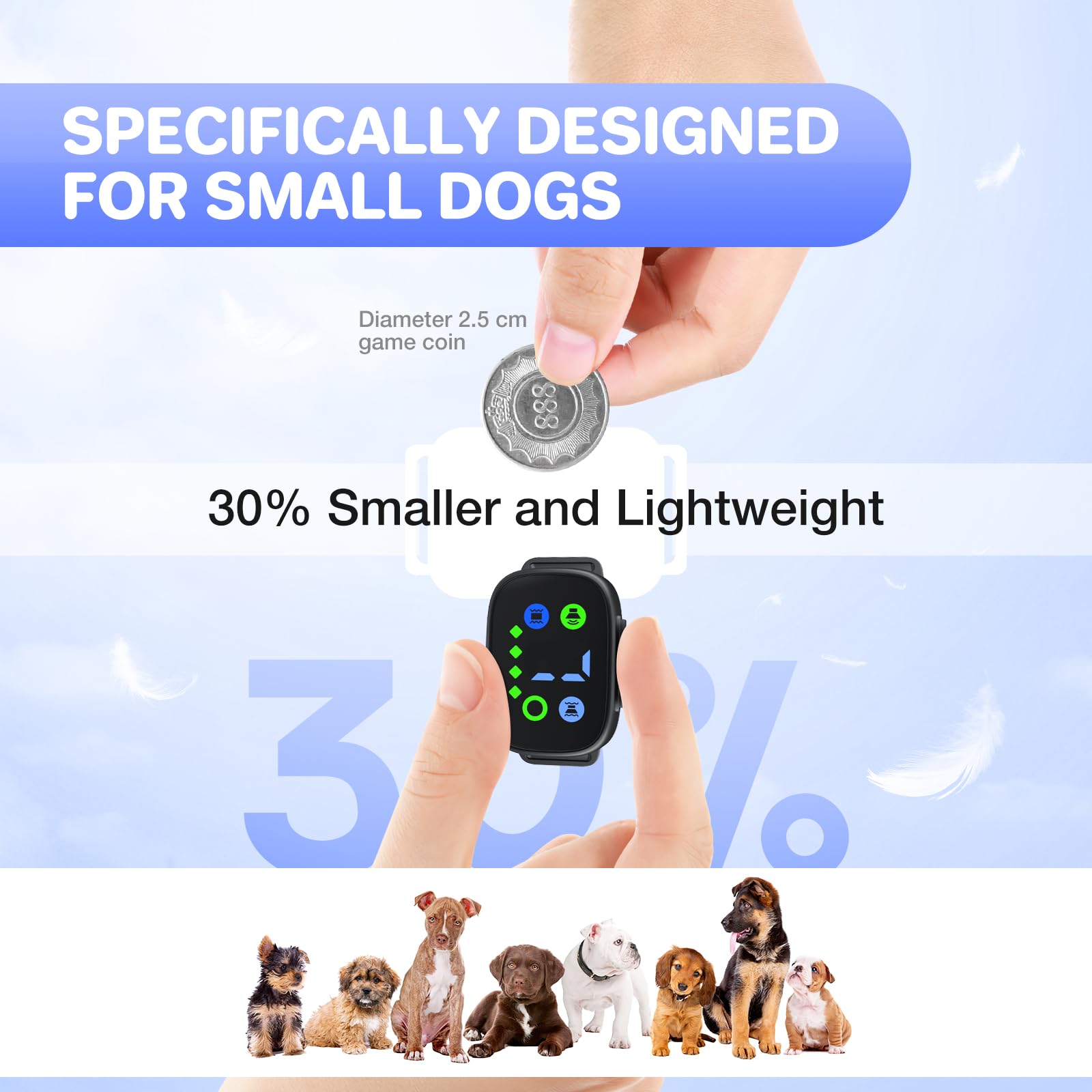 Small Dog Bark Collar, Rechargeable Anti Barking Training Collar for Small Dogs 5-15lbs Dog Training No Shock Anti Bark Collar E