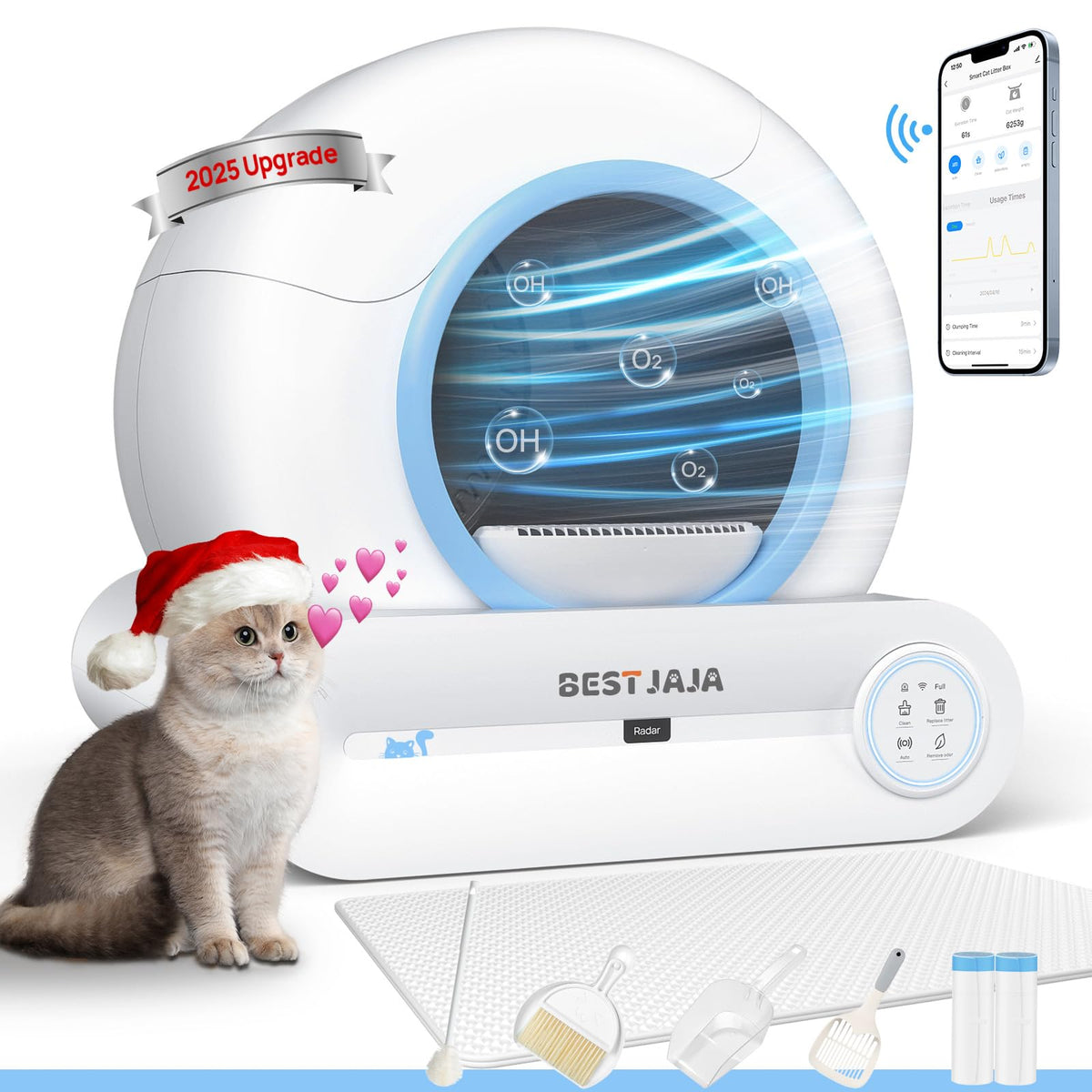 Self Cleaning Litter Box, 2025 Upgraded Automatic Cat Litter Box With Mat & Multiple Cleaning Tools, 68L+9L Large Capacity Cat R