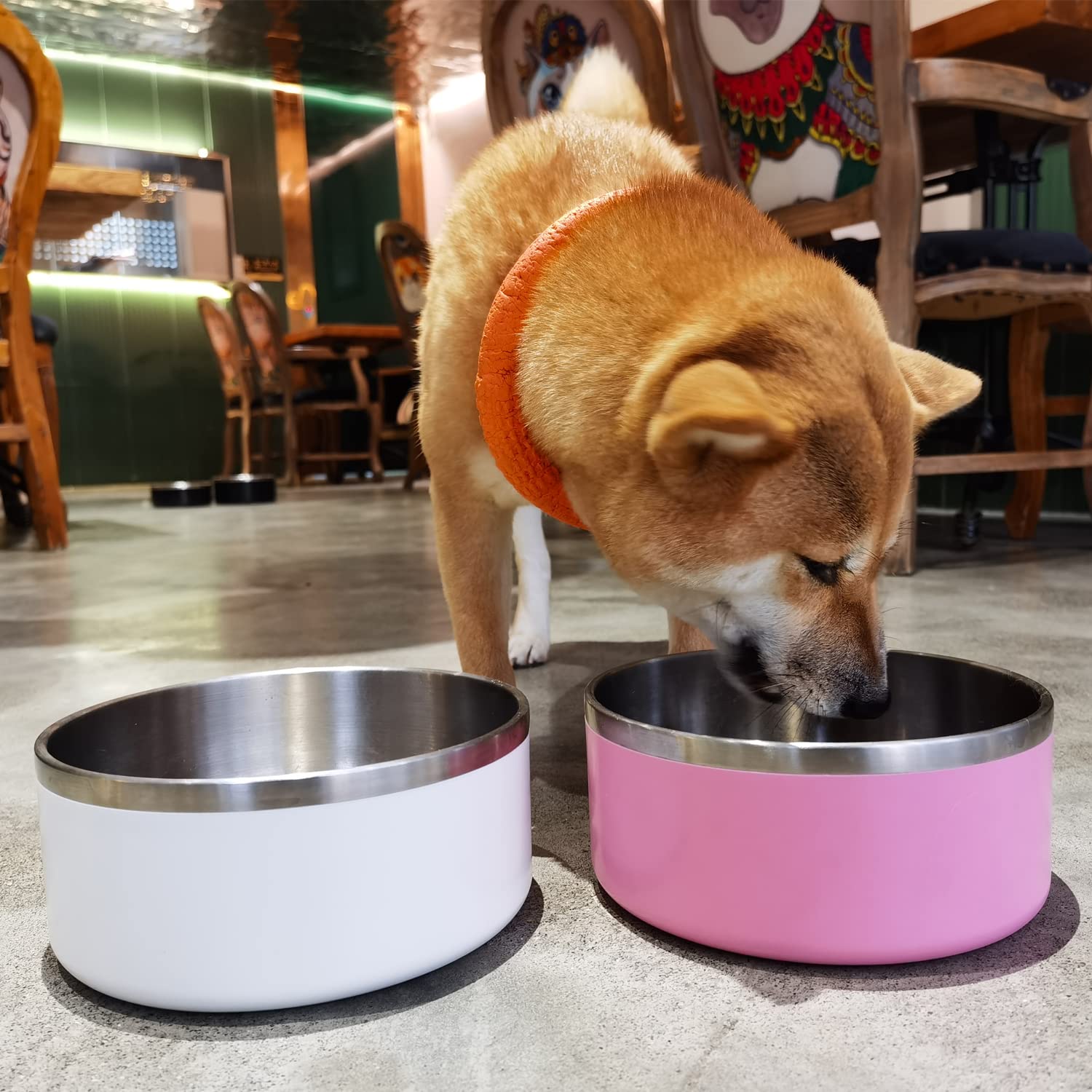 LIHONG Stainless Steel Dog Bowls for Large Dogs,Dog Food Water Bowls with Non Slip Rubber Bottom,Pet Feeding Bowl,Double Wall In