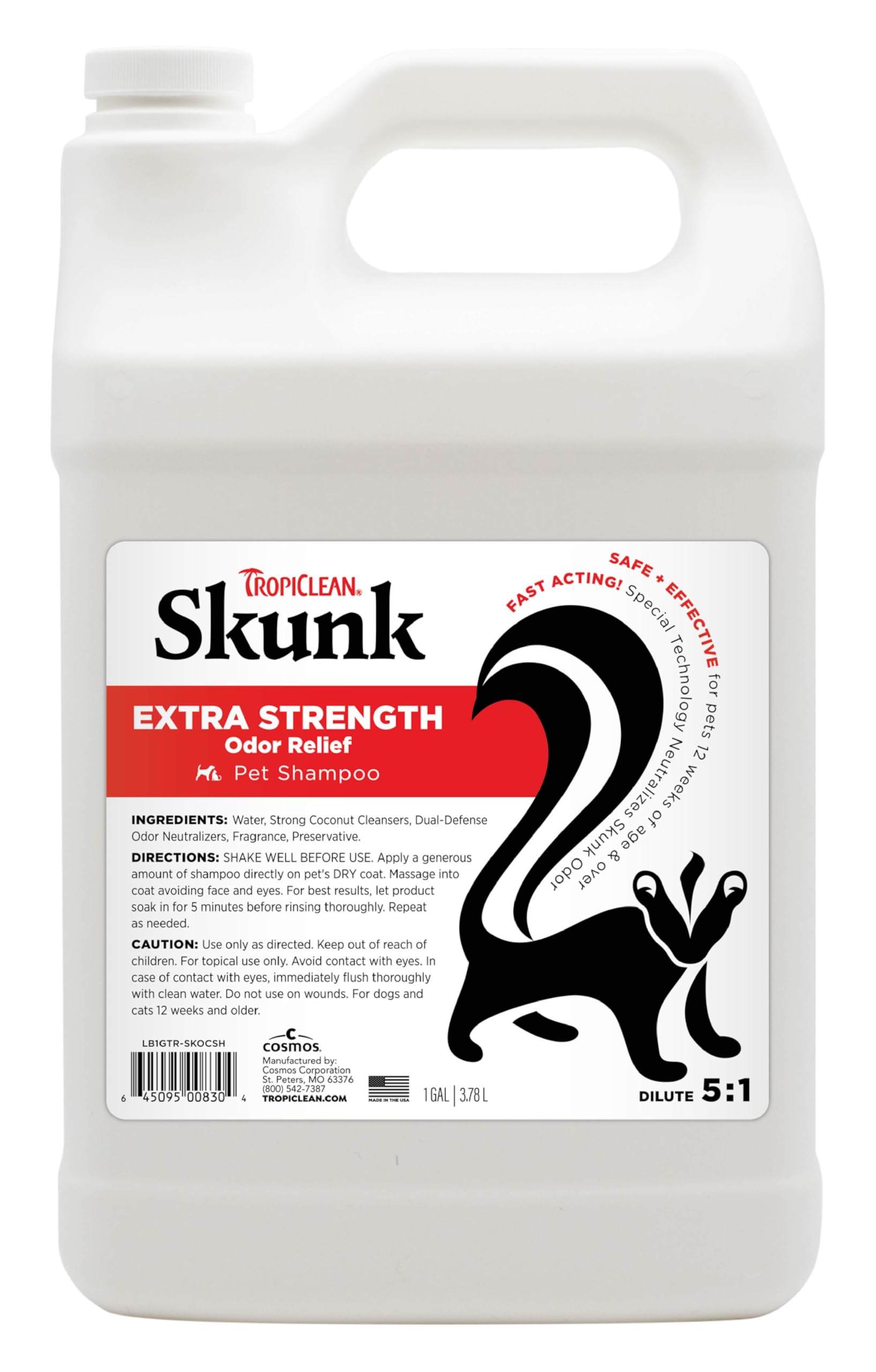 Tropiclean Deodorizing Skunk Shampoo For Dogs - Extra Strength Skunk Odor Remover - 24 Hour Fast Relief - Gallon