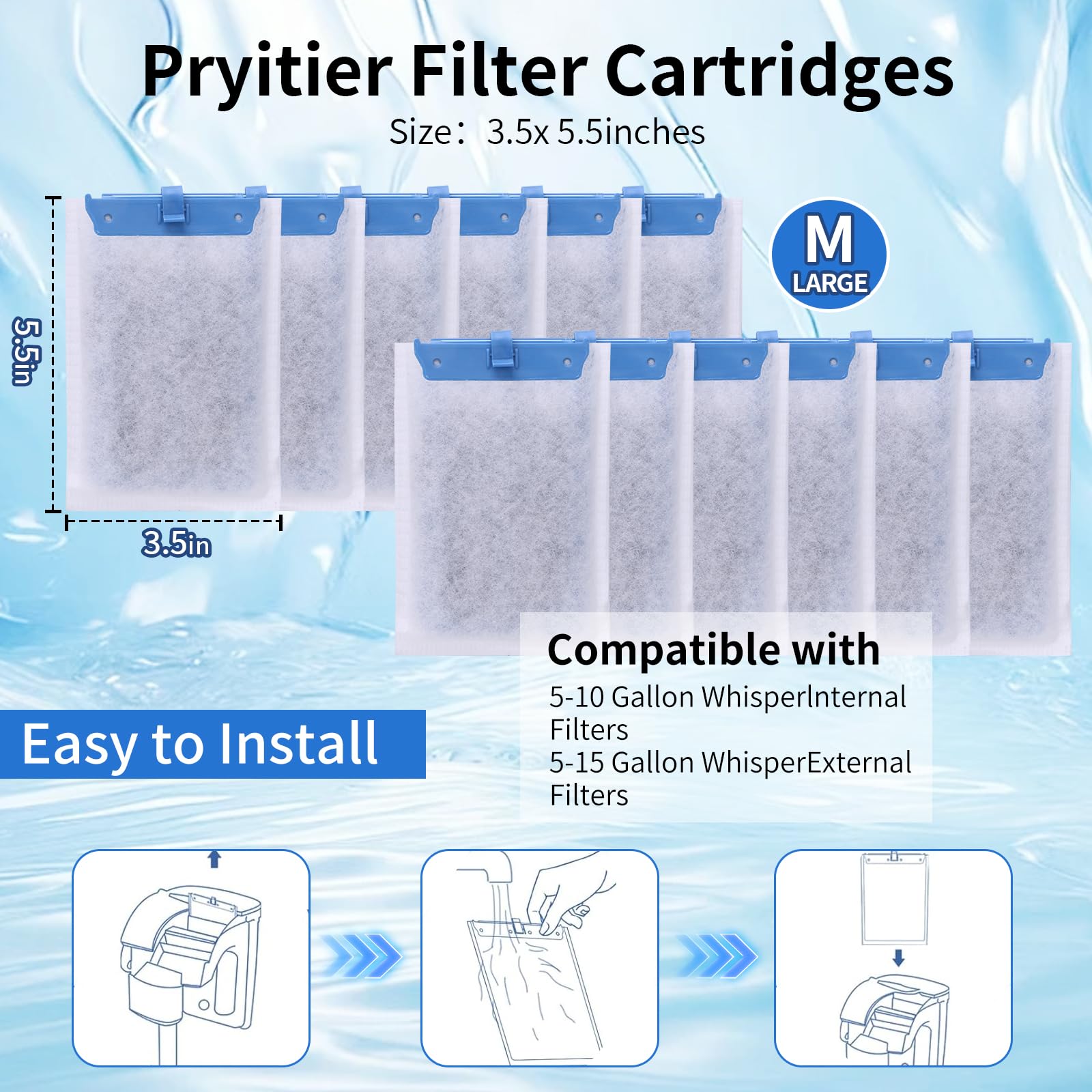 Saierte 10 Pack Medium Filter Cartridges Compatible With Whisper Bio-Bag Filters, Replacement Filter Cartridge For Fauna Reptofi