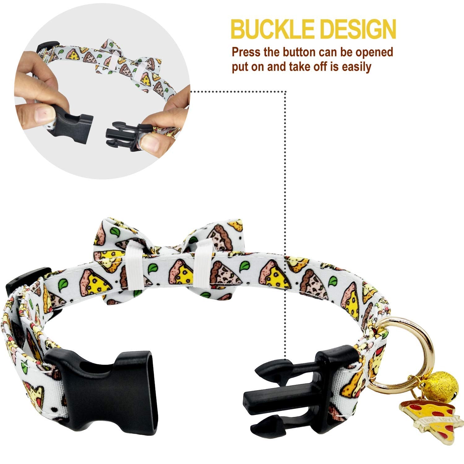 Kudes 2 Pack Print Dog Collars With Bow Tie, Adjustable Dog Collar With Bells And Charm Safety Buckle Cute Pet Collars For Small/Medium/Large Dogs And Cats Boys Girls