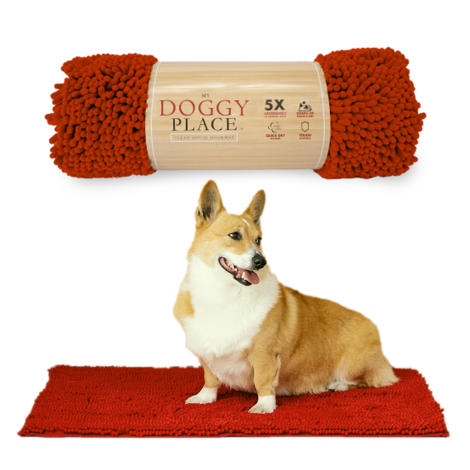 My Doggy Place - Microfiber Door Mat - Soft And Plush Pet Mat For Every Room Of The House - Dirt And Water Absorbent Mat - Washer & Dryer Safe Non-Slip Mat - Red - M - 31 X 20 In
