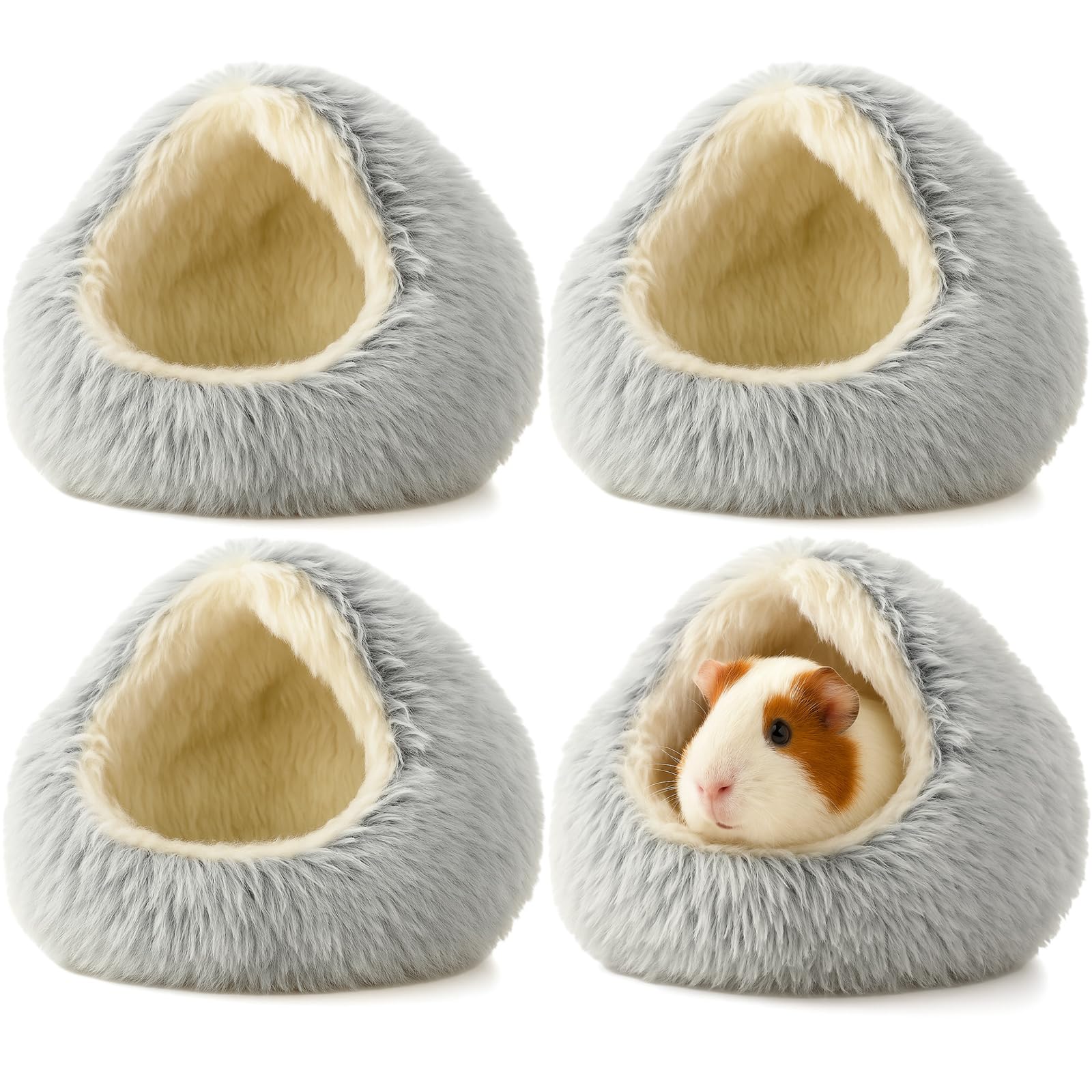 Novabright 4 Pcs Guinea Pig Bed Hooded Cover Hamster Hideout Warm Plush Bunny Washable Anti-Slip Round Cave Beds Cage Accessorie