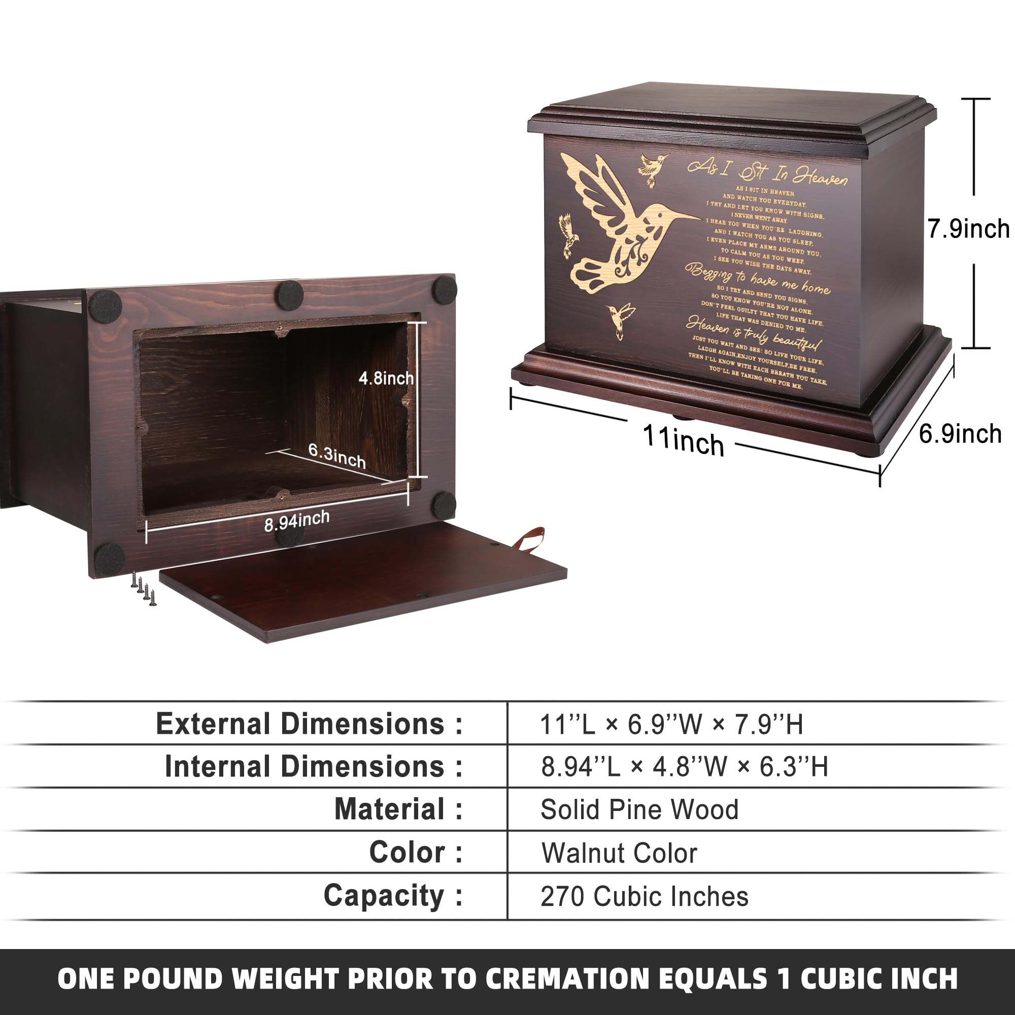 Cremation Memorial Urns For Human Ashes Adult Male Female, Wooden Box And Casket For Ashes Men Women Child, Large Burial Funeral