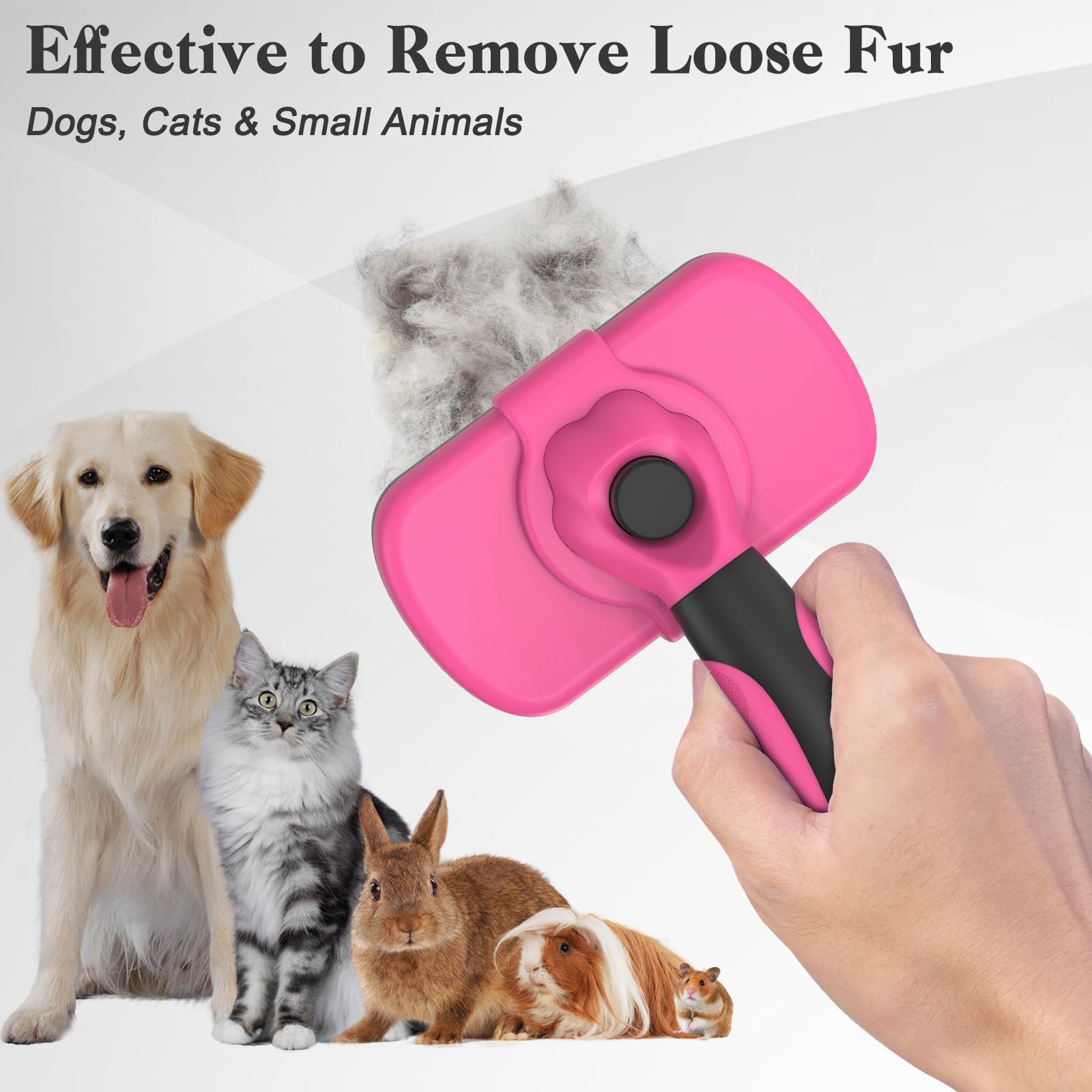 Dipoo Self-Cleaning Pet Grooming Brush - Skin-Friendly Deshedding Tool For Dogs & Cats In Pink, Removes Loose Hair And Tangles