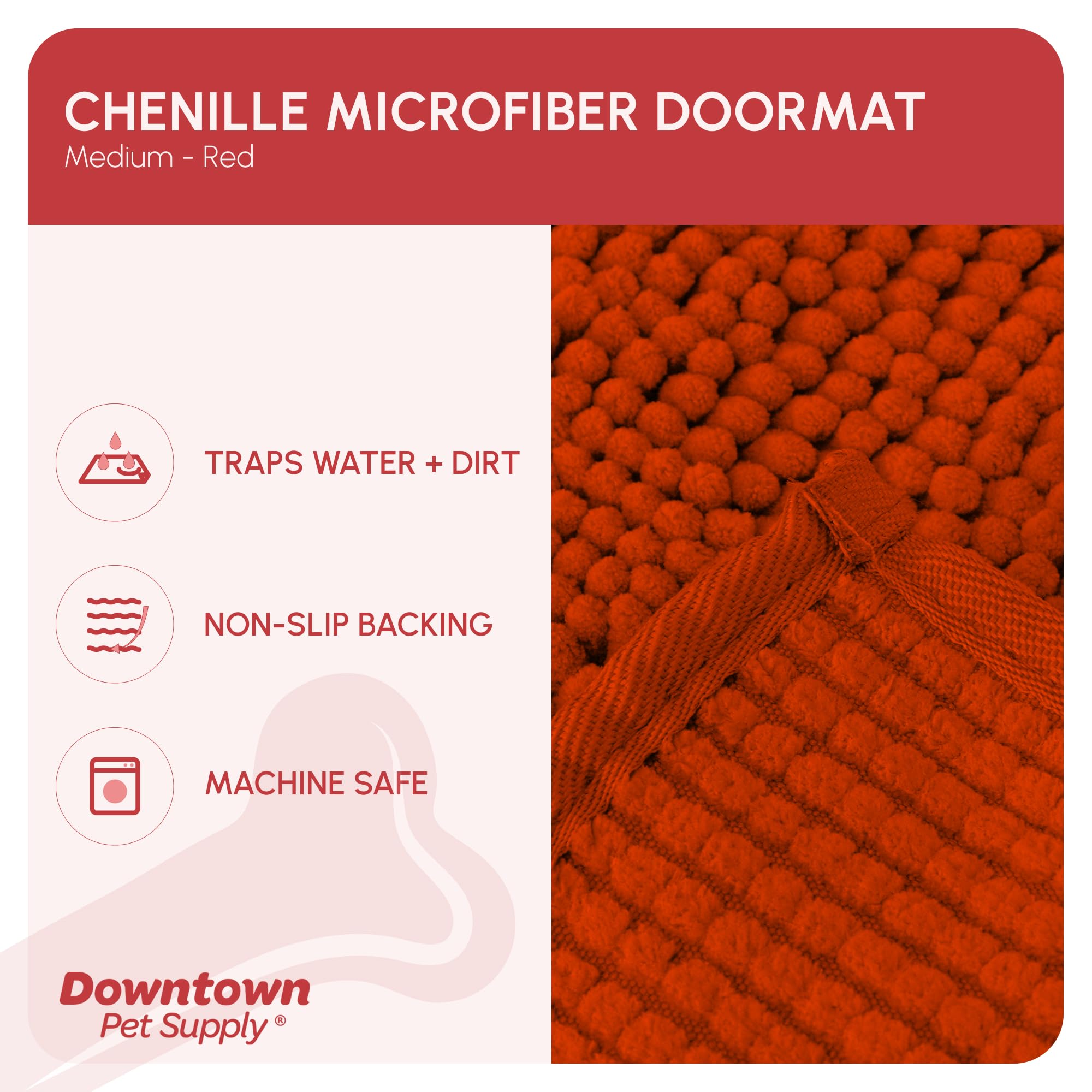 My Doggy Place - Microfiber Door Mat - Soft And Plush Pet Mat For Every Room Of The House - Dirt And Water Absorbent Mat - Washer & Dryer Safe Non-Slip Mat - Red - M - 31 X 20 In