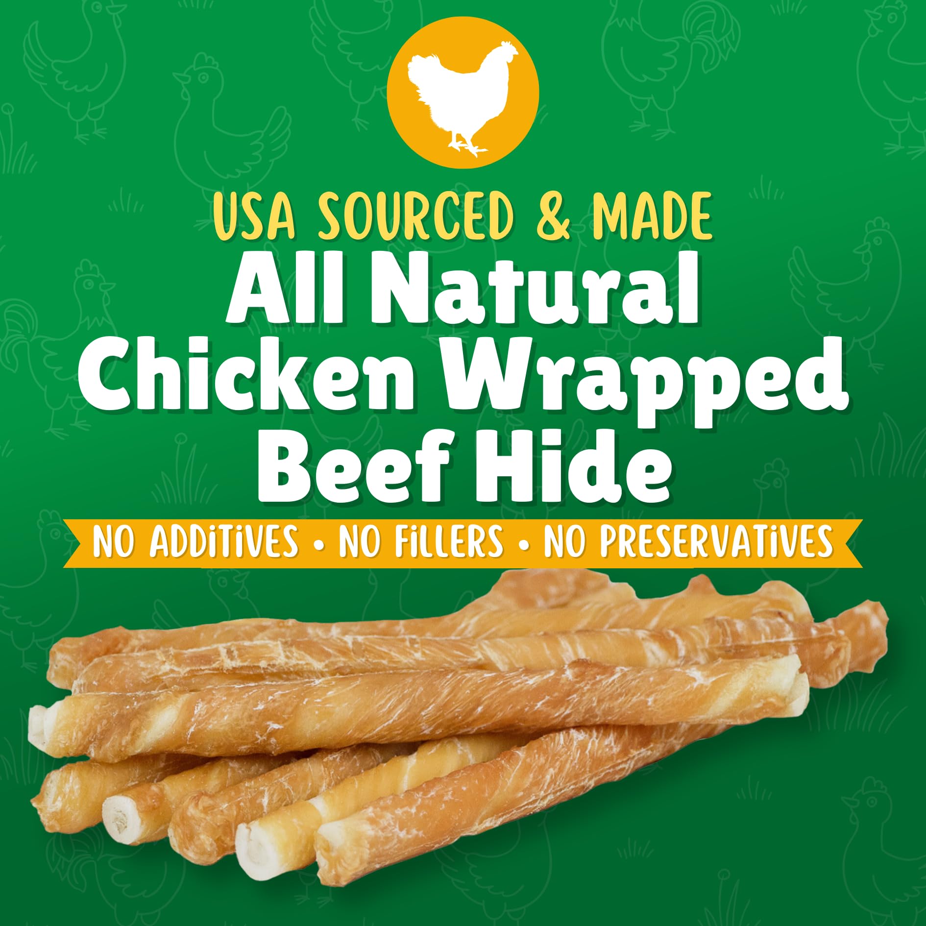 Chicken Wrapped Rawhide Dog Treats - 40ct. Rawhide Chew Sticks - Long Lasting Chews for Small Dogs Made in The USA with Natural