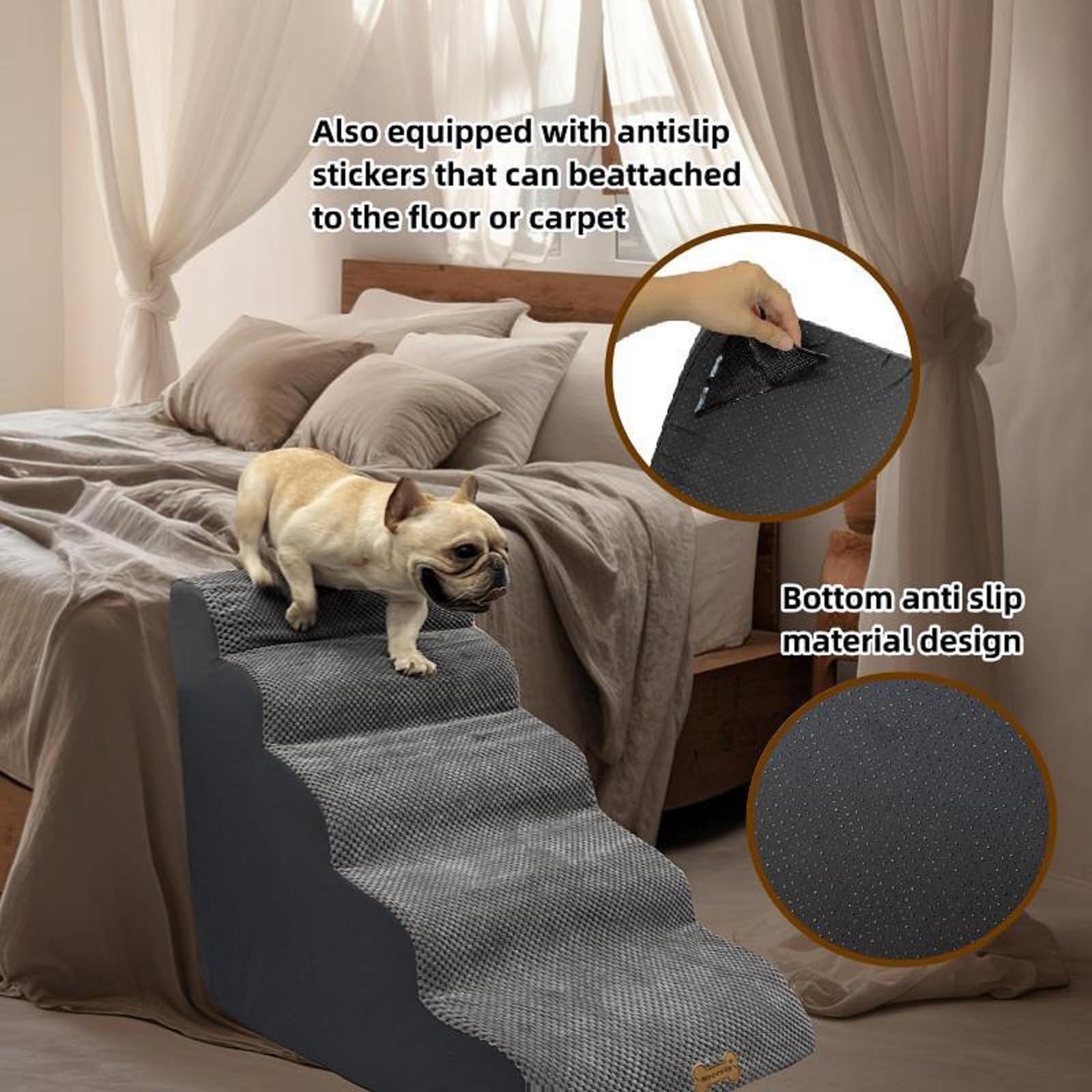 5-Step Dog Stairs for 30 Inch High Beds & 20-30 Inch Couch Bed, Non-Slip Balanced Indoor Pet Ramp Stairs for Small Old Large Dog