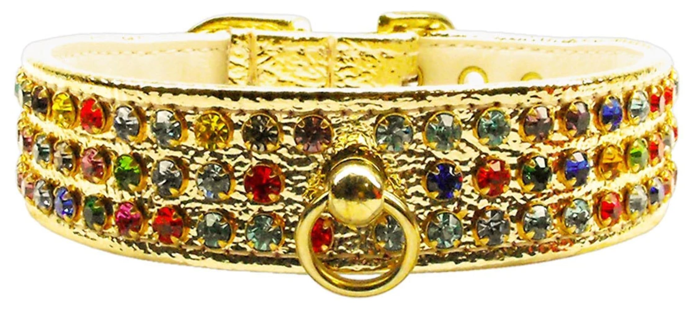 Dog, Puppy & Pet Collar, Mardi Gras Three Row Confetti Jewel Set Black 16