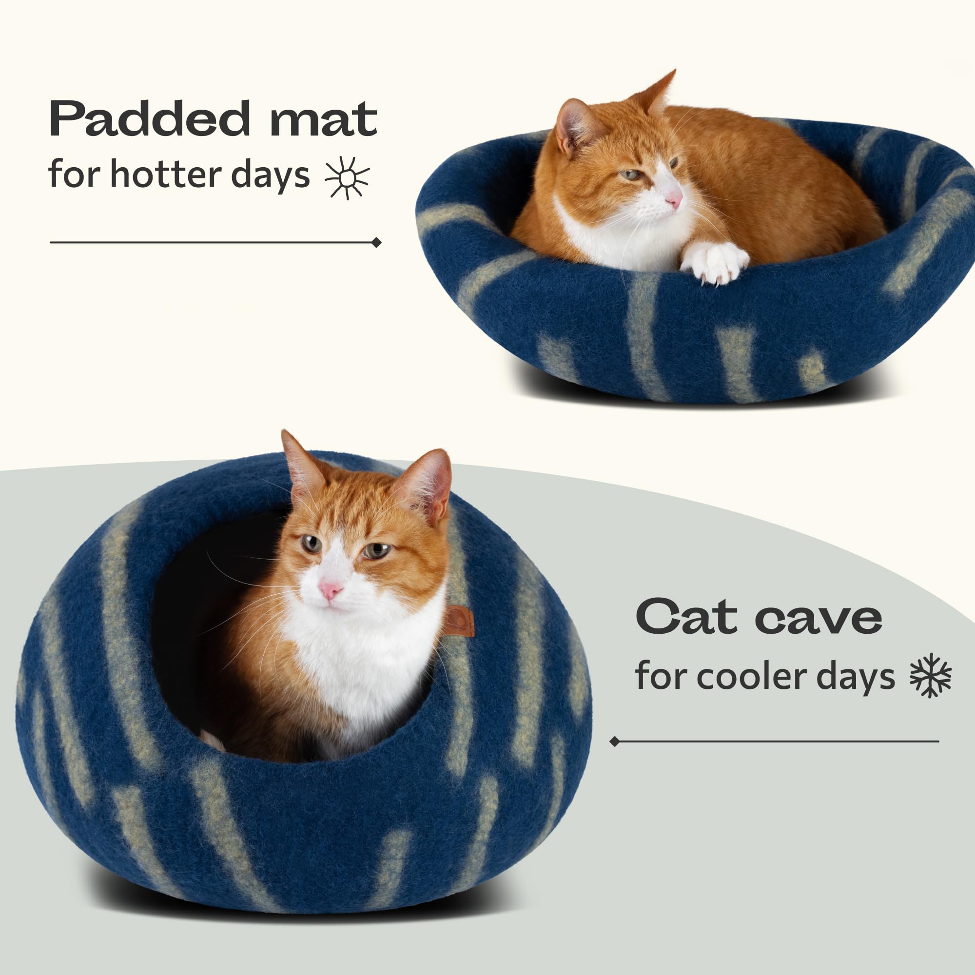 Meowfia Cat Cave - Premium Felt Cat Bed For Indoor Cats, Handmade 100% Merino Wool (Vivid Shades) (Medium, Deep Azure)