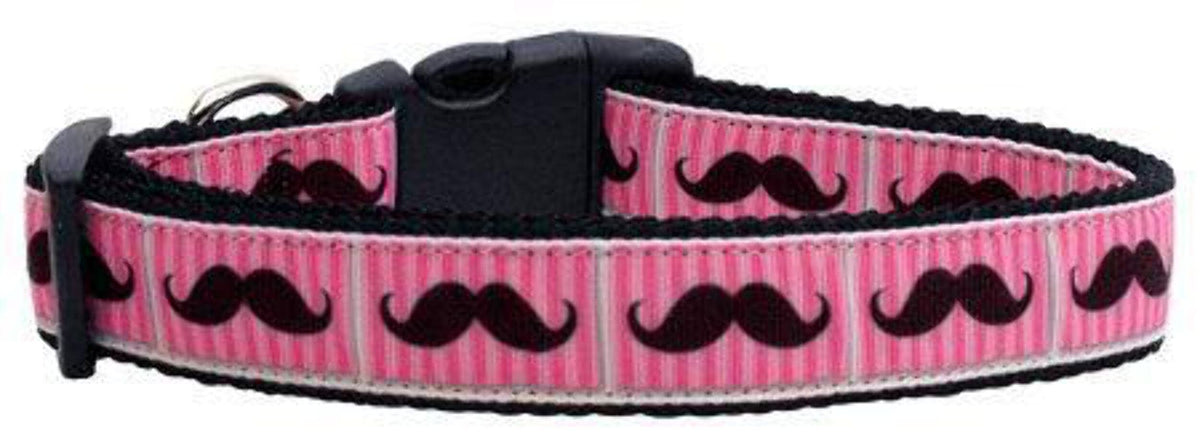 Pet Dog & Cat Nylon Collar or Leash, &quot;Pink Striped Moustache&quot; MD Collar