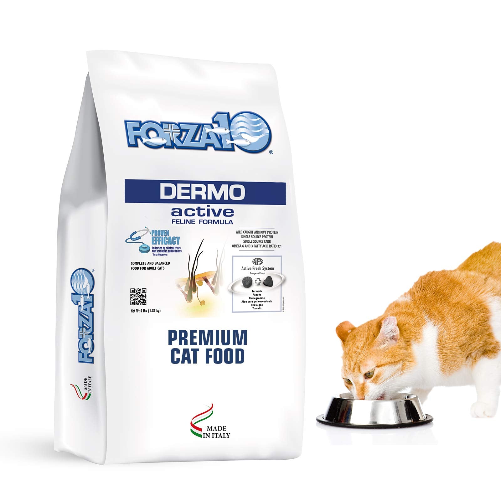 Forza10 Active Dermo Support Diet Dry Cat Food, Dry Cat Food Sensitive Stomach and Skin for Adult Cats, Fish Flavor Cat Food for