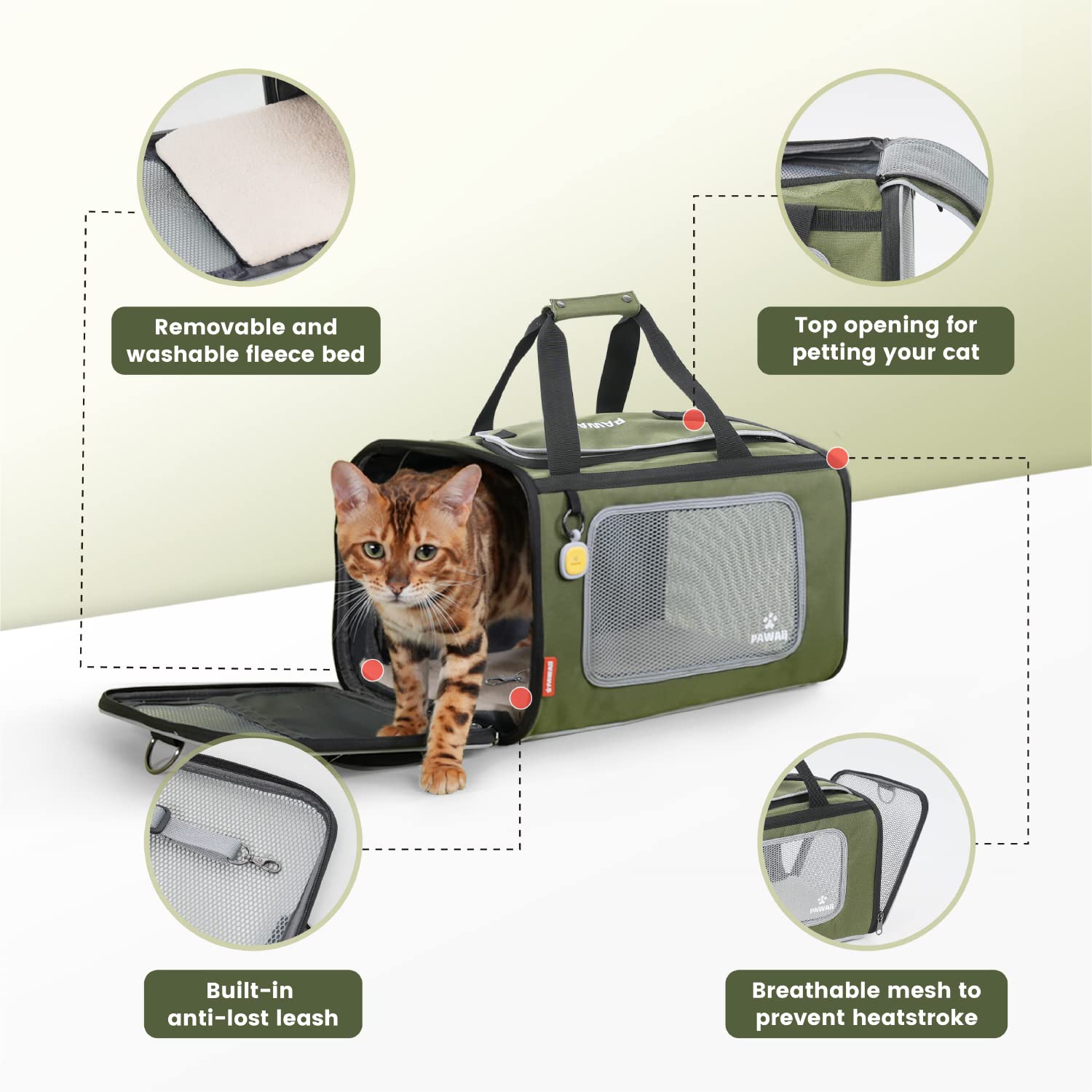 Pawaii Pet Carrier, Tsa Airline Approved Cat Carrier, Soft Sided Collapsible Pet Travel Carrier, Foldable, Protable, Travel Friendly, Comfortable, Convenient Pet Travel Carrier