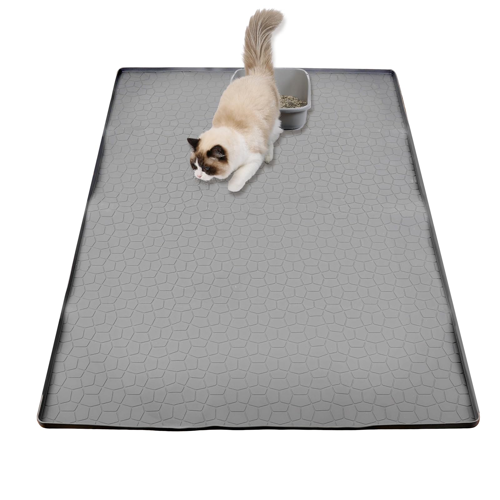 Extra Large Premium Cat Litter Mat - Heavy Duty Waterproof Silicone Floor Pad With High Edges, Non-Slip Scatter Control Trapping