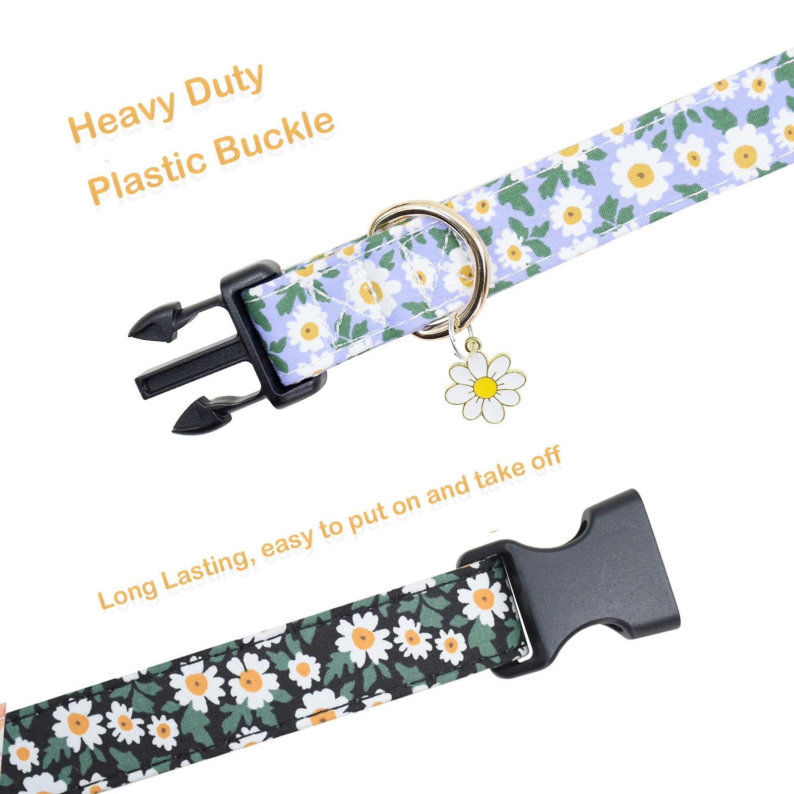 2 Pcs Cotton Dog Collar Soft Cute Flower -3 Sizes Soft Nylon Puppy Collar Adjustable For Girl Female Small Medium Large Dogs(01-