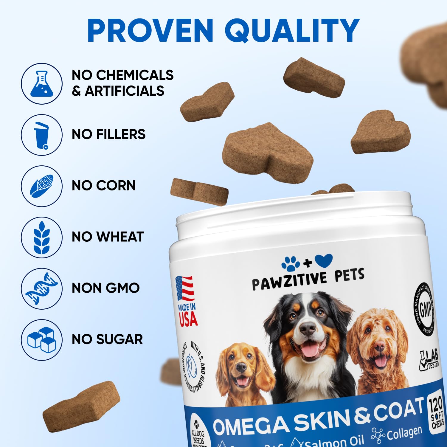 Omega 3 Fish Oil for Dogs Chews - Dog Skin & Coat Supplement for Itch Relief, Hot Spot Treatment - USA Product - Salmon Oil for