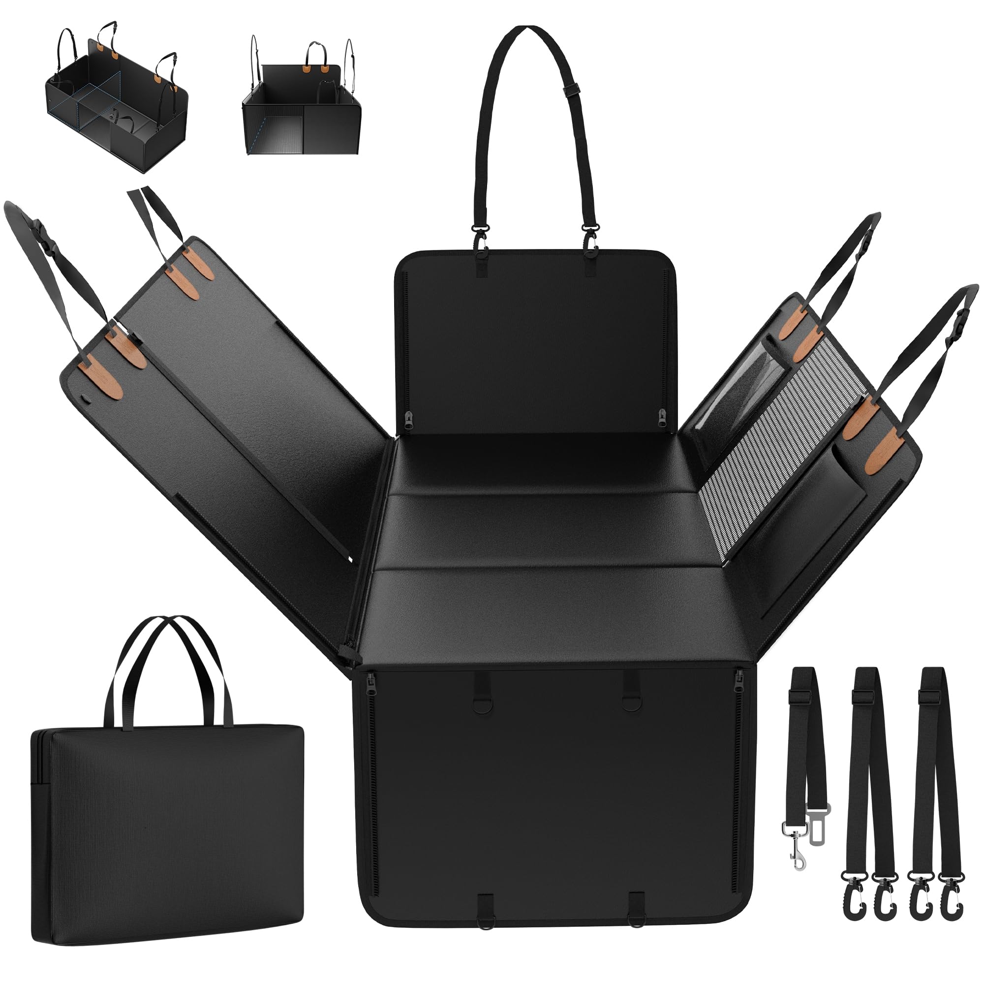 Gamkii Dog Car Seat Cover, Waterproof Backseat Extender With Hard Bottom & Storage Pocket, 3 Or 2 Seats Available, Dog Car Hammo