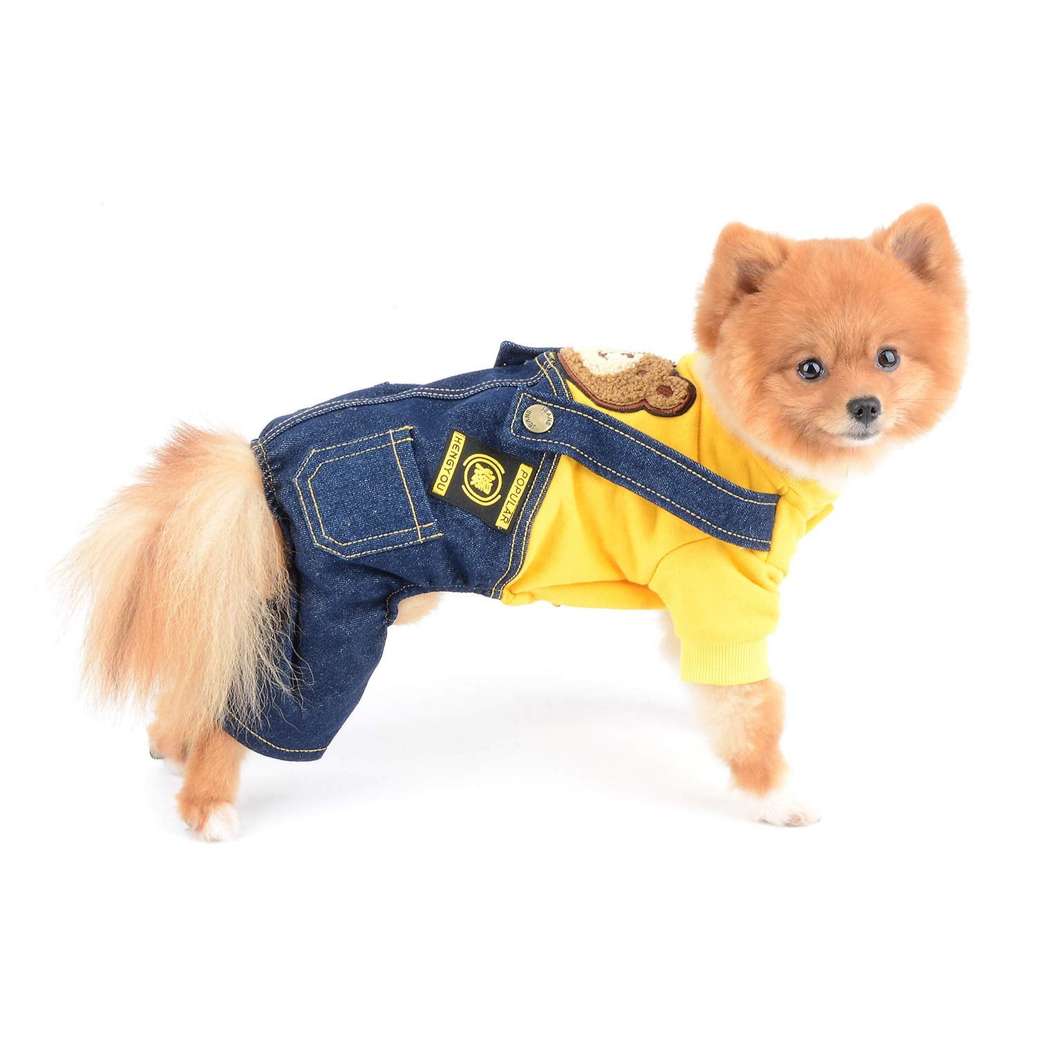 Selmai Dog Outfits For Small Dogs Boy Girl Spring Shirts Denim Bib Pants 2 Pockets Jumpsuits One Piece Apparel For Cats Puppies Chihuahua Clothes Adorable Overall For Medium Pet 4 Legs Autumn Yellow S