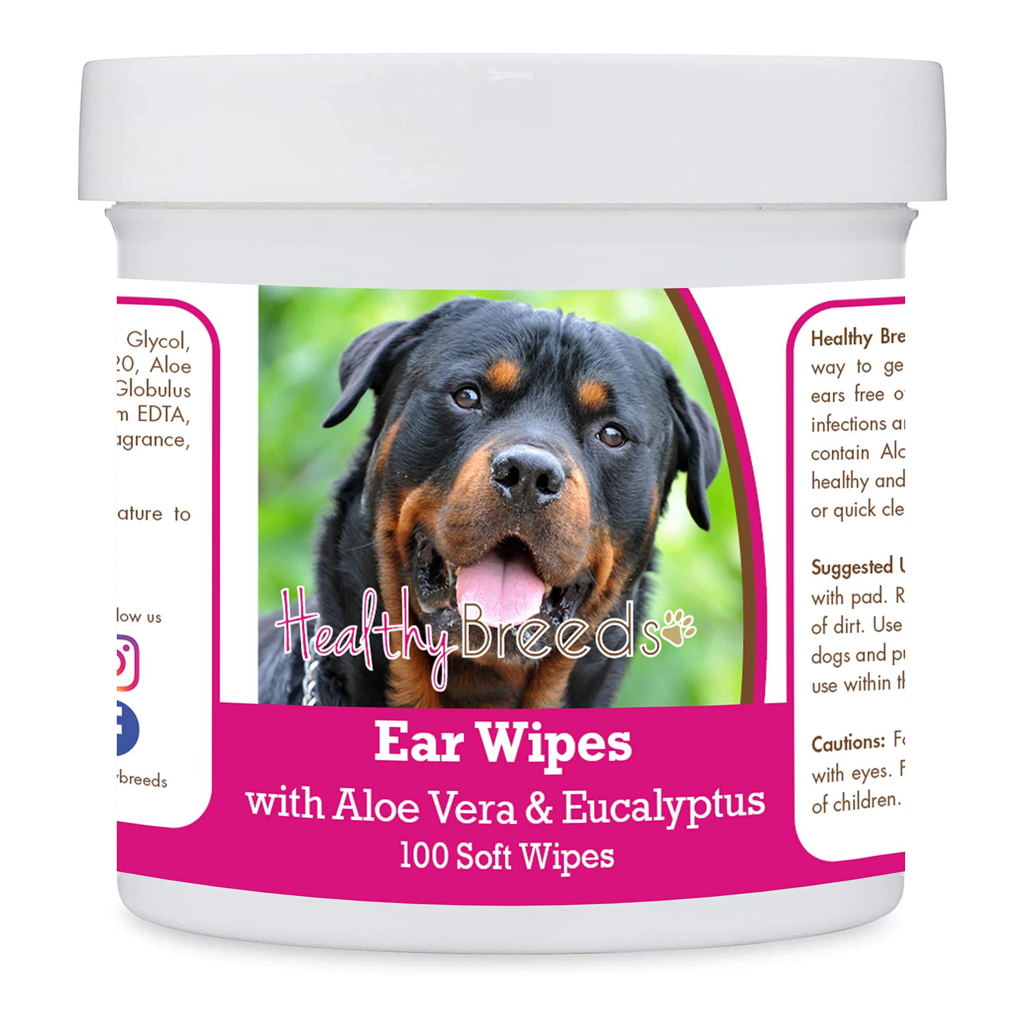 Healthy Breeds Rottweiler Ear Cleaning Wipes with Aloe & Eucalyptus for Dogs 100 Count