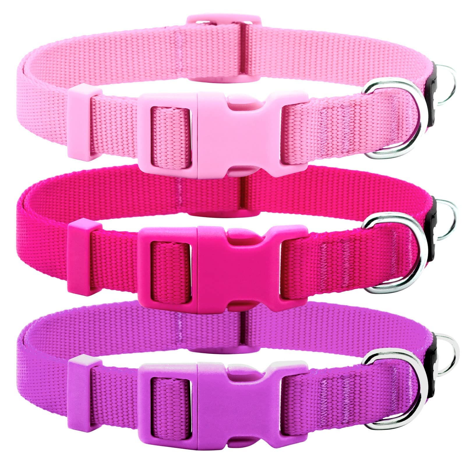 Azuza 3 Pack Dog Collars Comfortable And Adjustable Nylon Dog Collars For Puppy Small Dogs, Xs (8-12Inch),Pink, Hot Pink And Pur