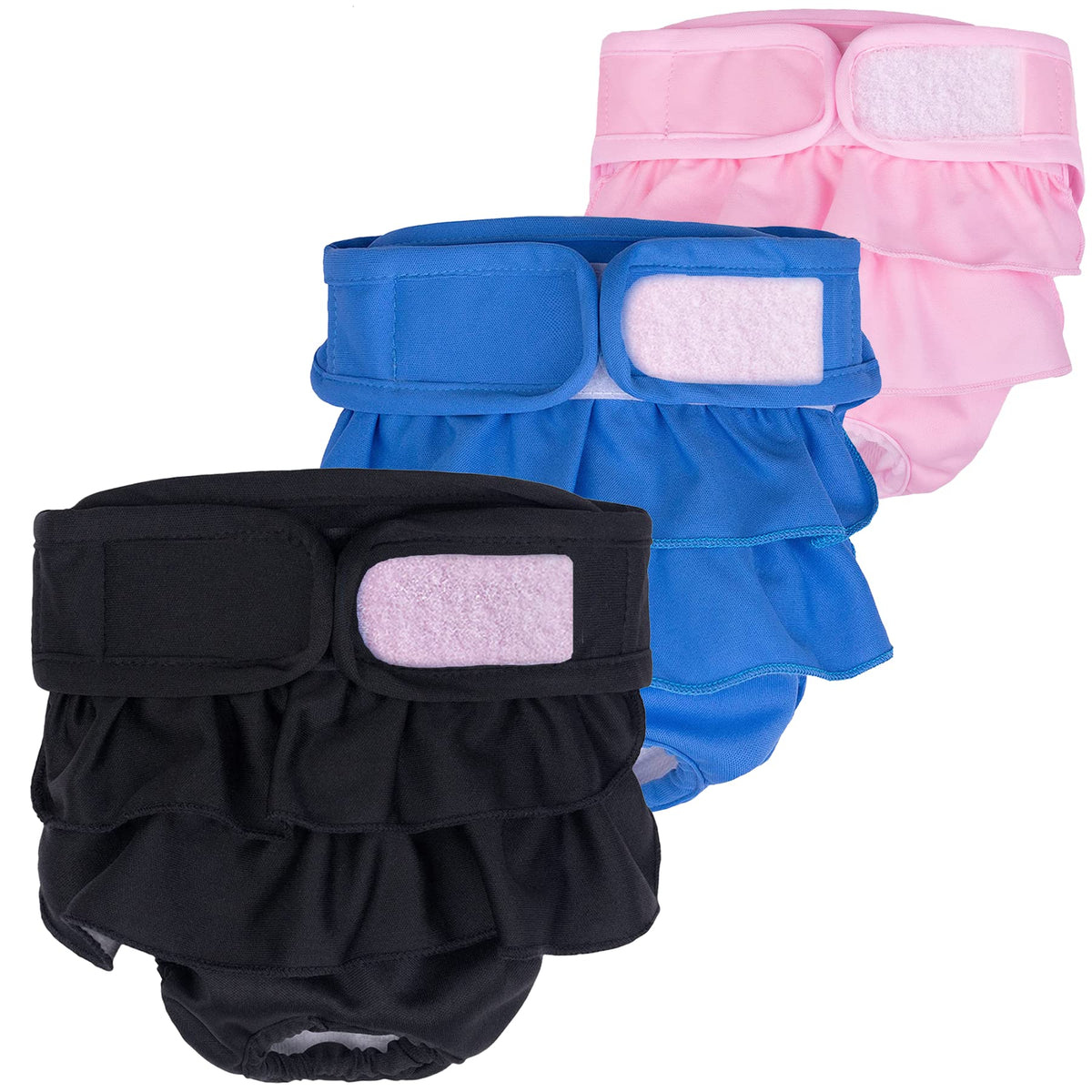 Washable Female Dog Diapers, Premium Doggie Diapers And Puppies Dogs Heat Panties For Girl Dogs Periods Reusable, Dog Princess Dress (Large Size (Pack Of 3), Black Blue Pink)