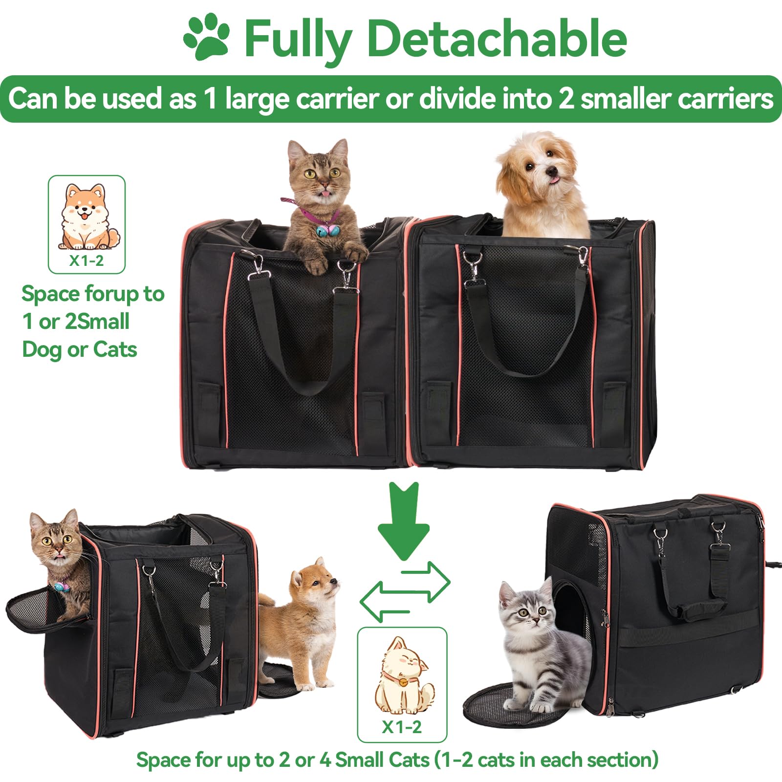 Expandable Cat Carrier With 2 Litter Box For 2 Cats, 32X17X12In Double Cat Car Travel Carriers For Cat And Dog Up To 40Lbs, Soft