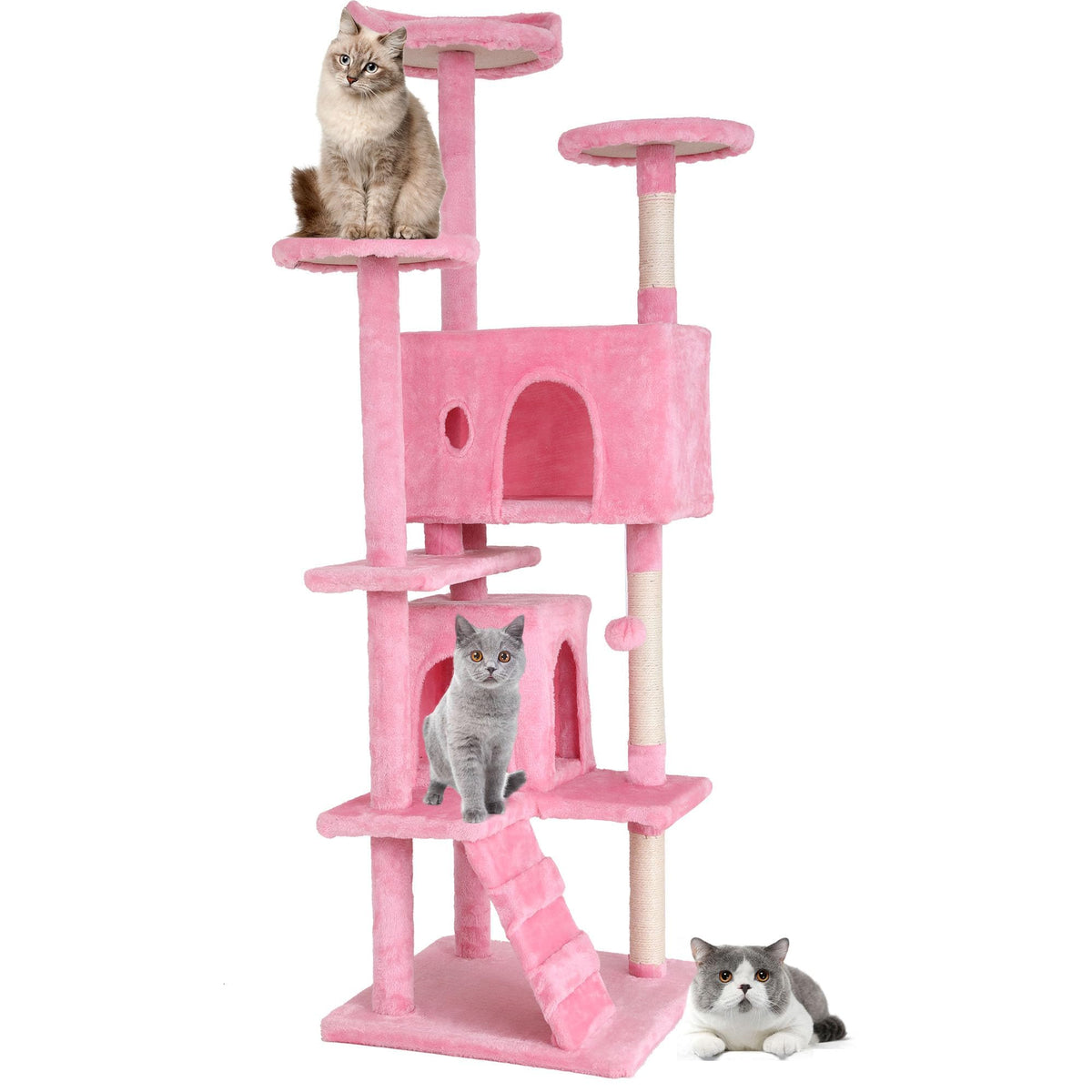 Heavy Duty Cat Tree, 70 Inch Tall Tower With 3 Top Perches Platforms & 2 Cozy Condos, Climbing Tower With Ladders & Sisal Pole, 