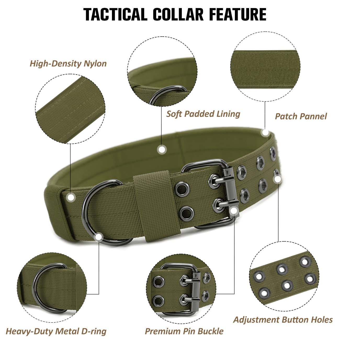 Tactical Dog Collar Military Adjustable Dog Collars Soft Nylon K9 Training Collar With Patch Heavy Duty Metal Buckle Collars For