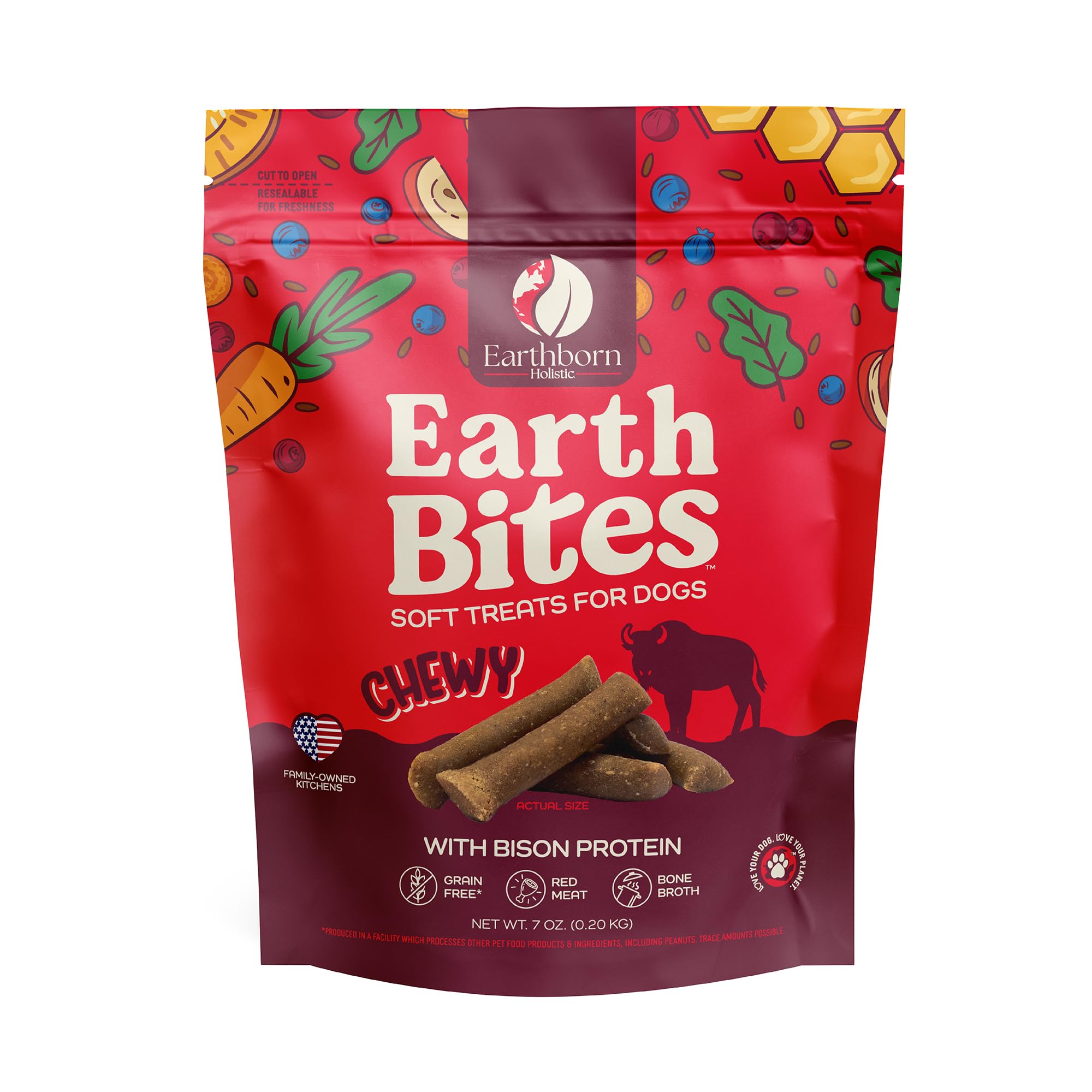 Earthborn Holistic EarthBites with Bison Grain-Free Soft Treats for Dogs & Puppies (7 oz. Pouch)