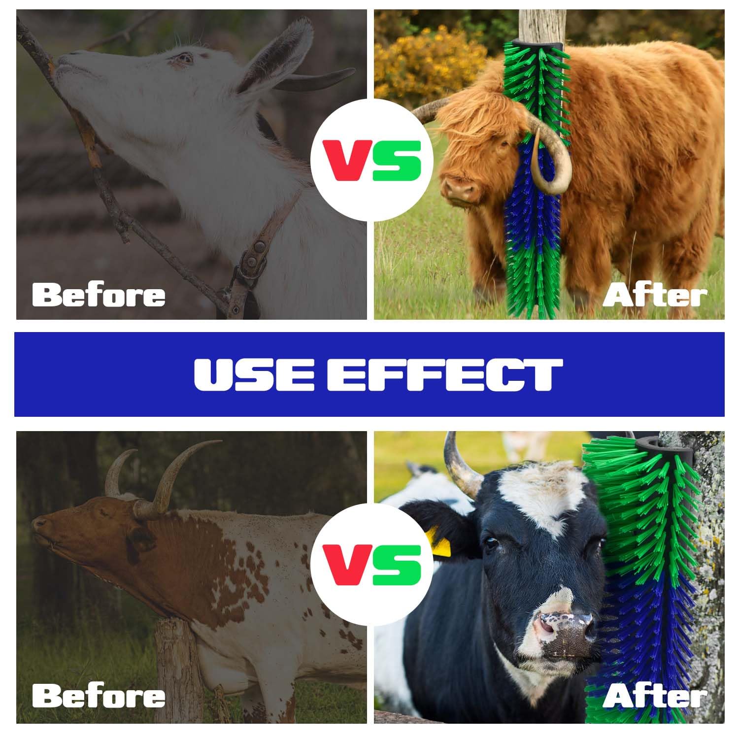 CONLI 2 PCS Livestock Scratching Brush with 8 Screws, Horse Brushes for Grooming, Cow Scratcher Horse Scratching Post for Reliev