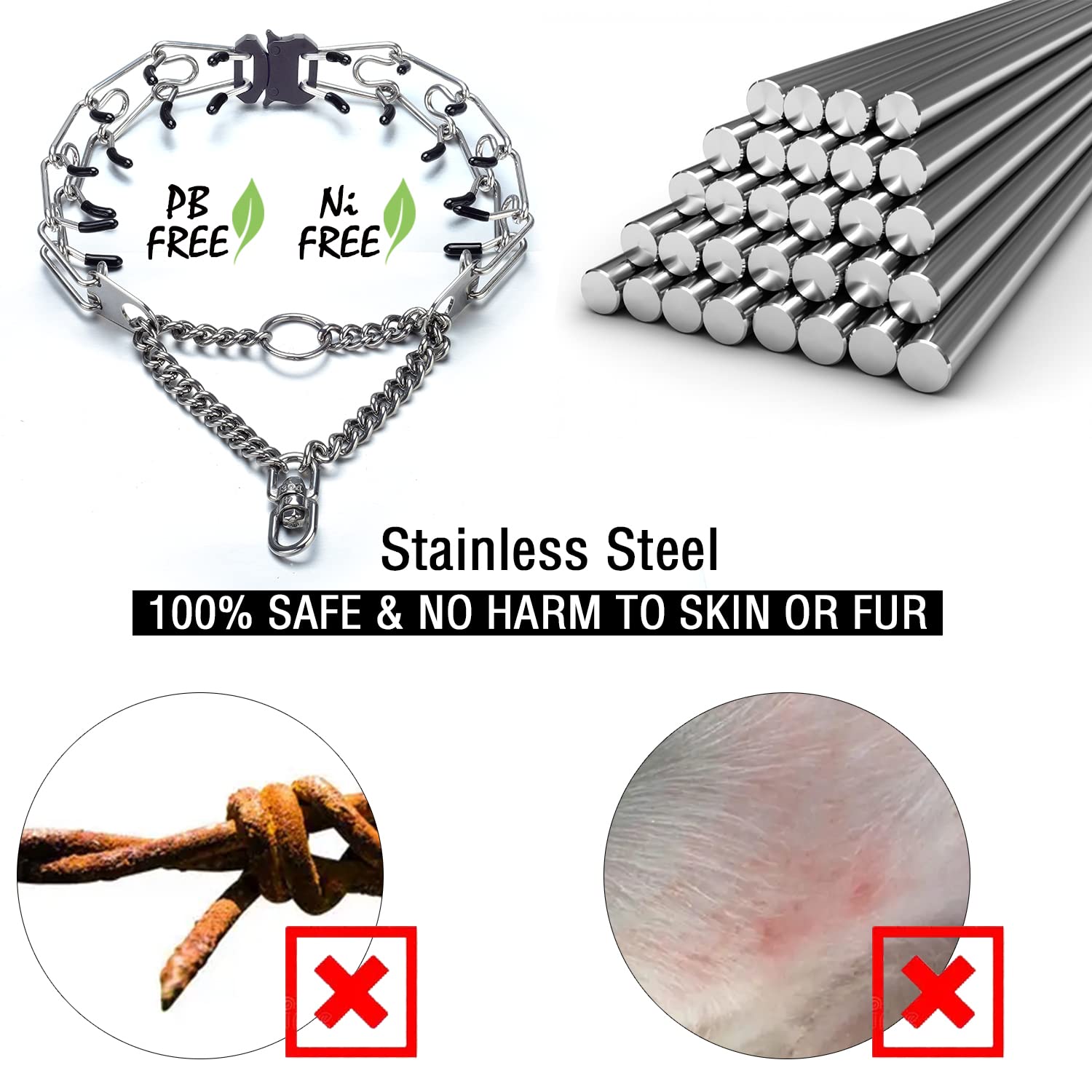 Fas Plus Dog Prong Collars, Prong Pinch Collar For Dogs With Quick Release Buckle No Pull Choke Collar Adjustable Stainless Stee