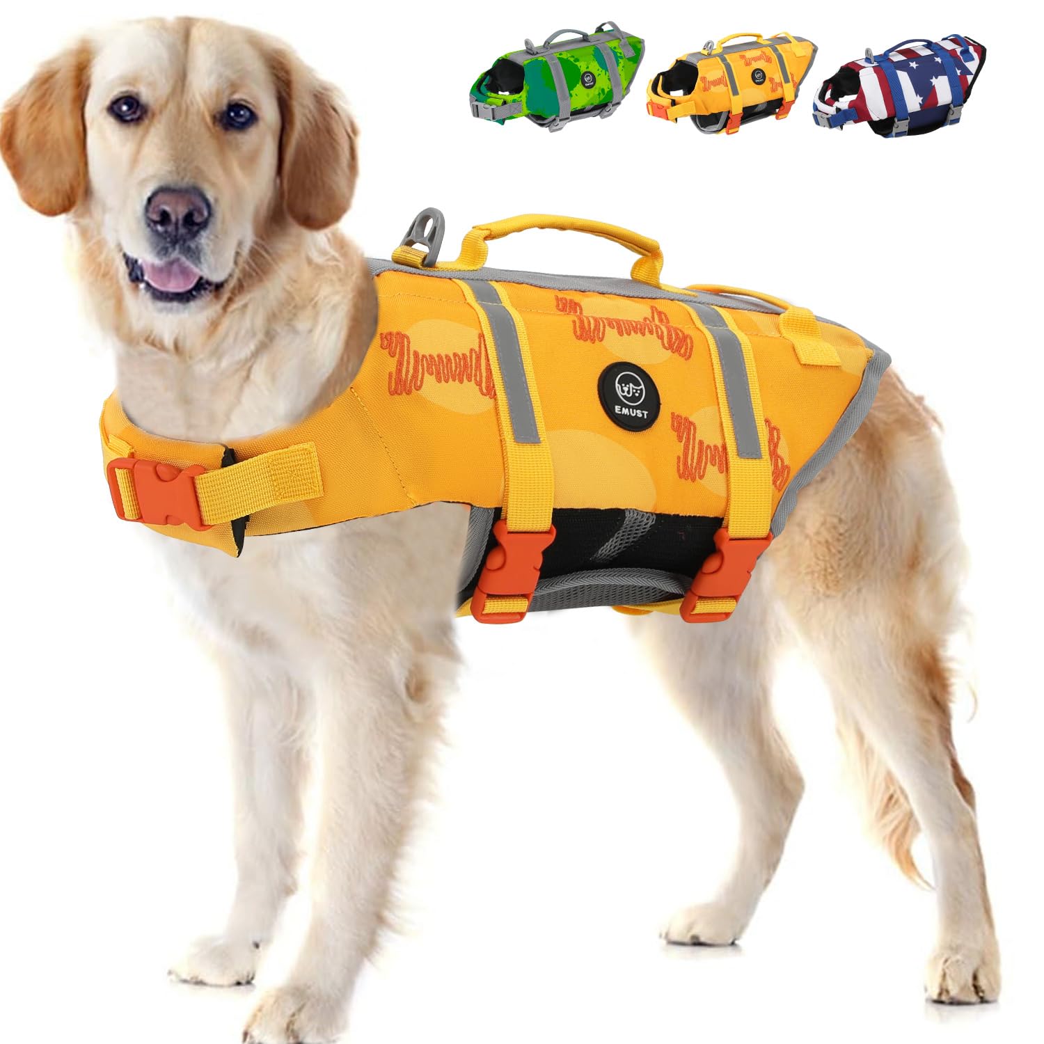 Emust Dog Life Jackets, Pet Life Vests For Swimming, Beach Boating With High Buoyancy, Exquisite Chinese Embroidery Style Dog Fl