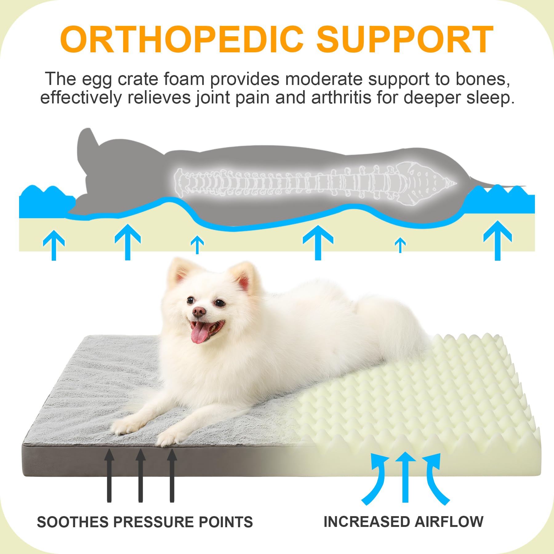 Ksiia Orthopedic Dog Bed Dog Crate Bed Waterproof Dog Beds For Small Dogs Deluxe Plush Washable Dog Bed With Egg Crate Foam & Removable Cover, 21 X 13 Inch, Gray