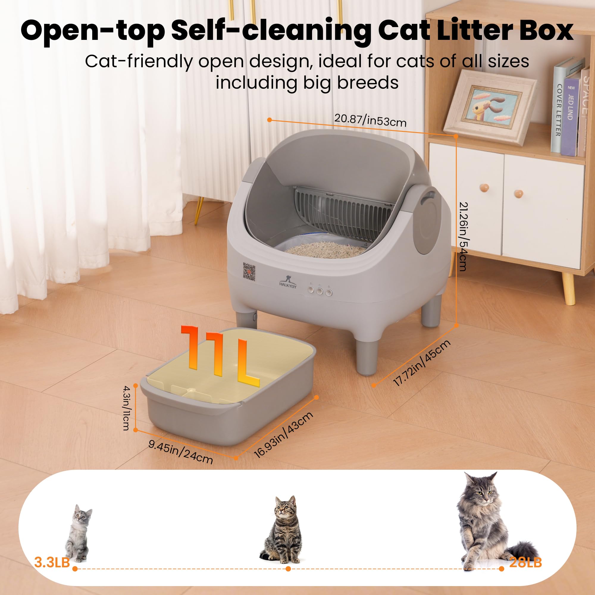 HALKYDY Automatic Litter Box - Self-Cleaning, Large Capacity, White, CATBOX-Mini-F, Odor Control & Smart App Monitoring