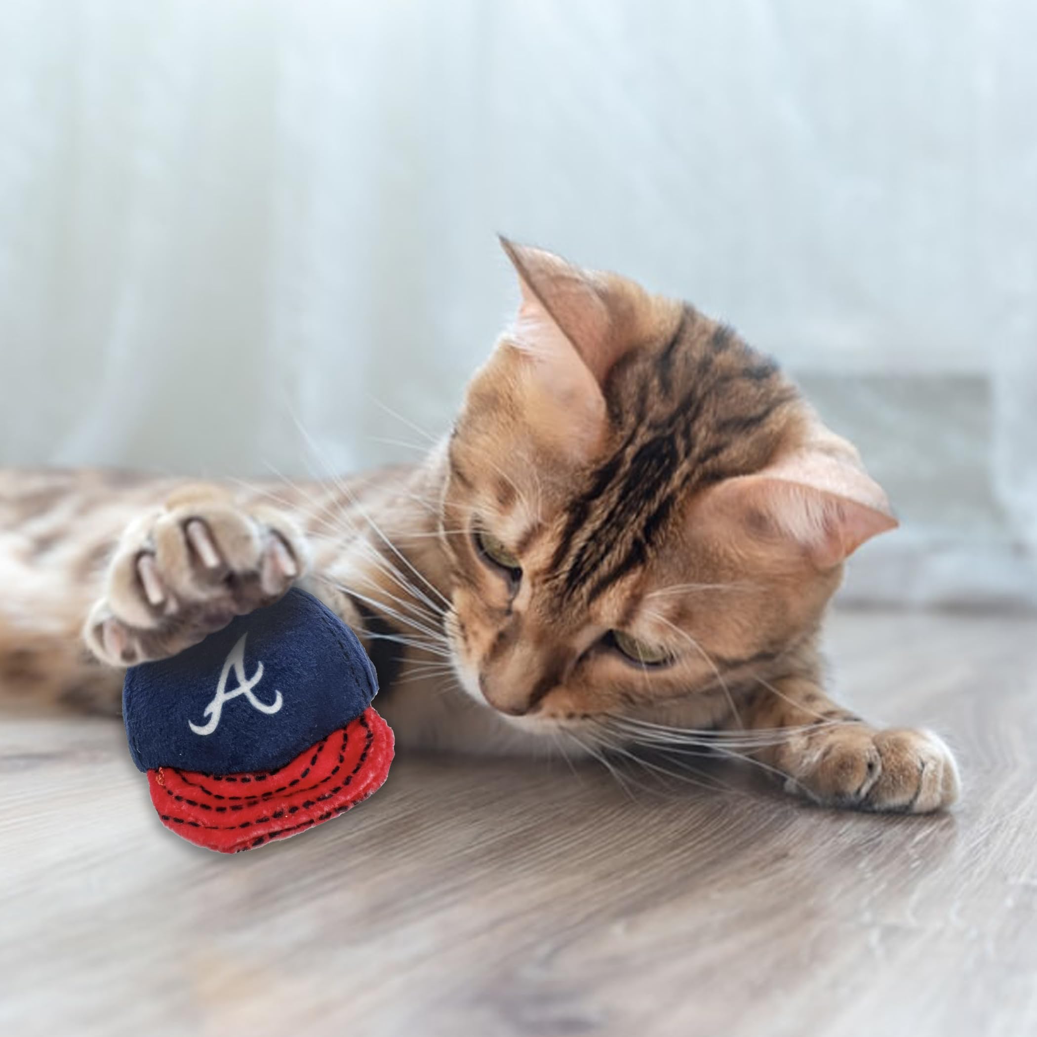 Best Plush Cat Toy - Mlb Atlanta Braves Complete Set Of 3 Piece Cat Toys Filed With Fresh Catnip. Incld: 1 Baseball Cap Cat Toy,