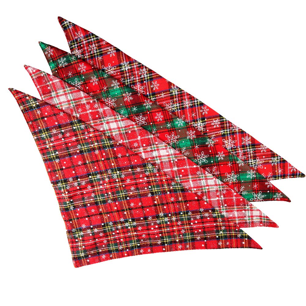 4Pcs Dog Bandana Christmas Pet Triangle Scarf Plaid Snowflake Accessories Bibs For Dog Cat
