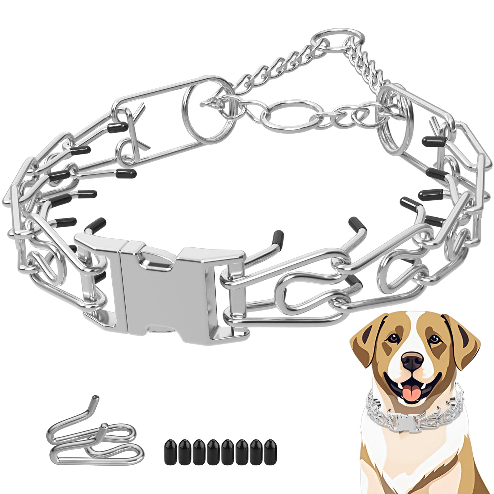 Toptakeit Pinch Prong Collar For Large Medium Small Dogs, Stainless Steel Choke Collar For Dogs With Qucik Release Buckle