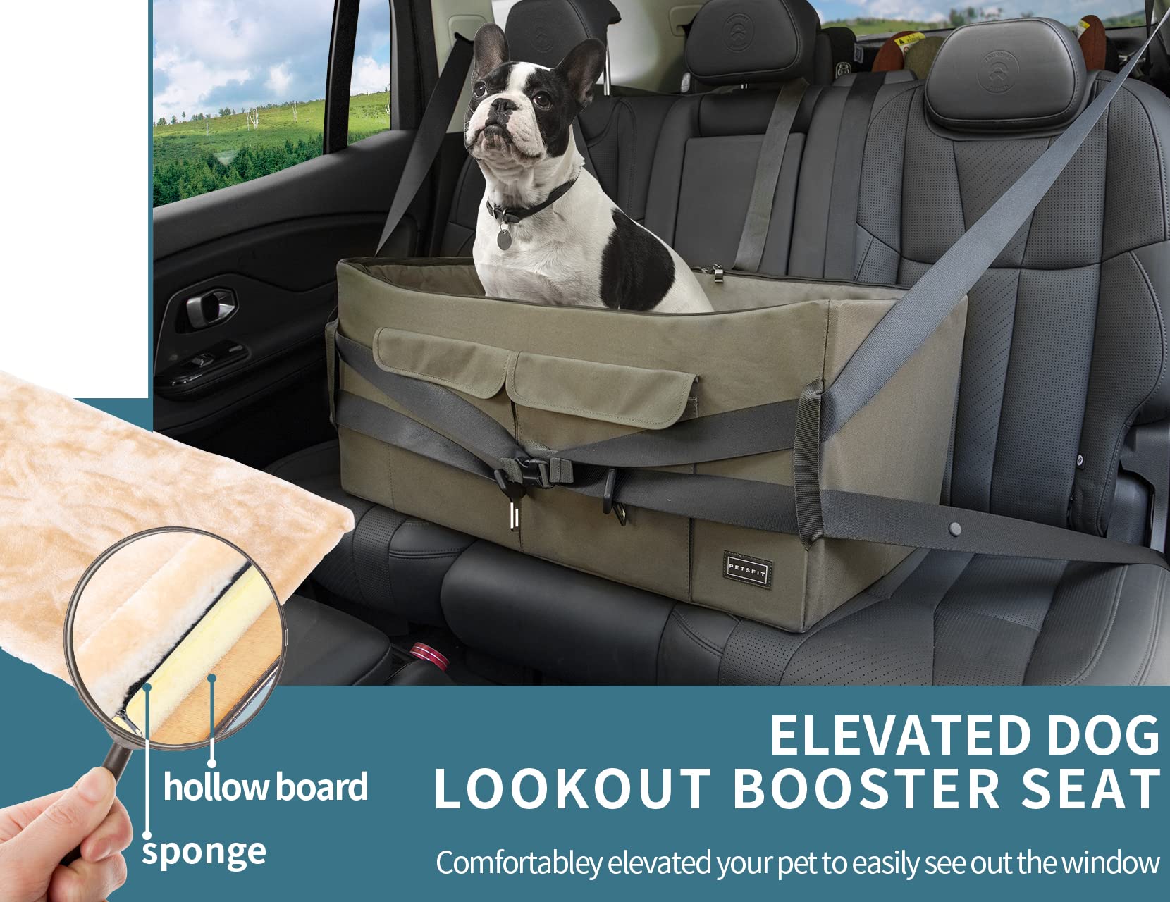 Petsfit Dog Booster Seat For 2 Small Dogs Or Medium Dog Up To 55 Lbs, Large Dog Car Seat With 2 Big Pockets For Cars, Trucks And